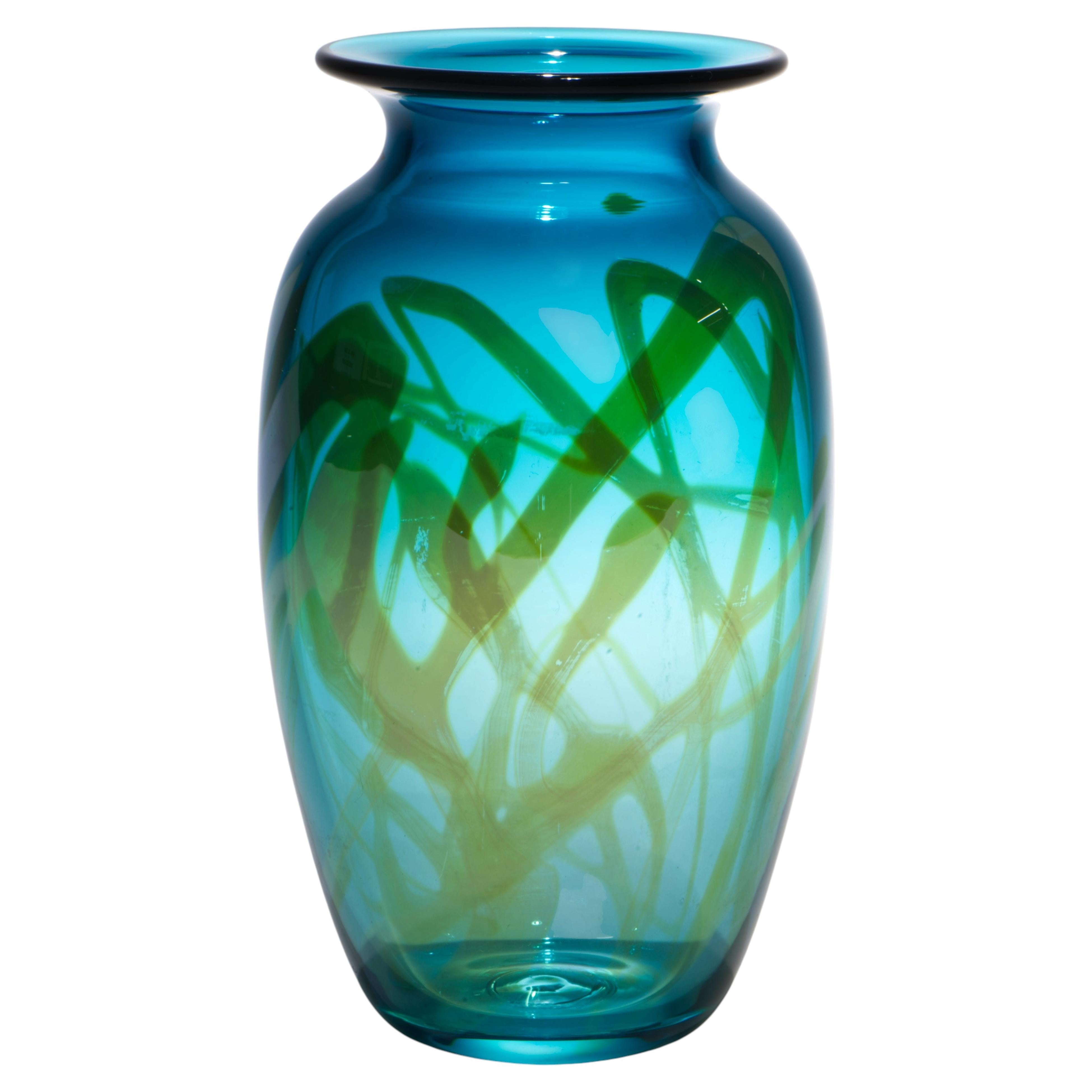 Robert Levin Studio Glass Blue & Silver Bud Vase, 1992