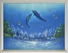 Two Dolphins - Original Acrylic by Robert Lewis - 1990s
