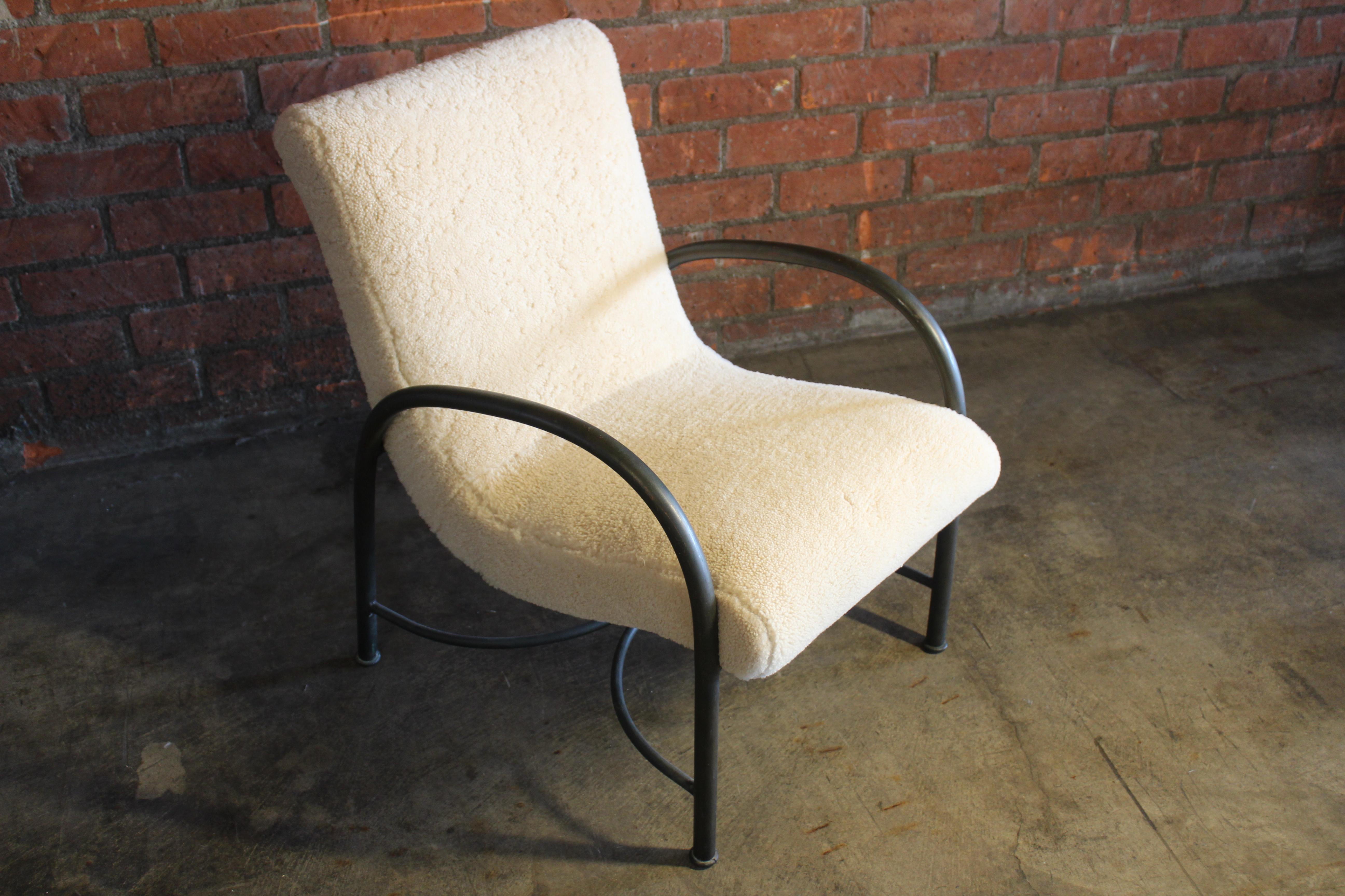 Mid-Century Modern Robert Lewis Bronze and Sheepskin Lounge Chair, Santa Barbara, California, 1930s For Sale
