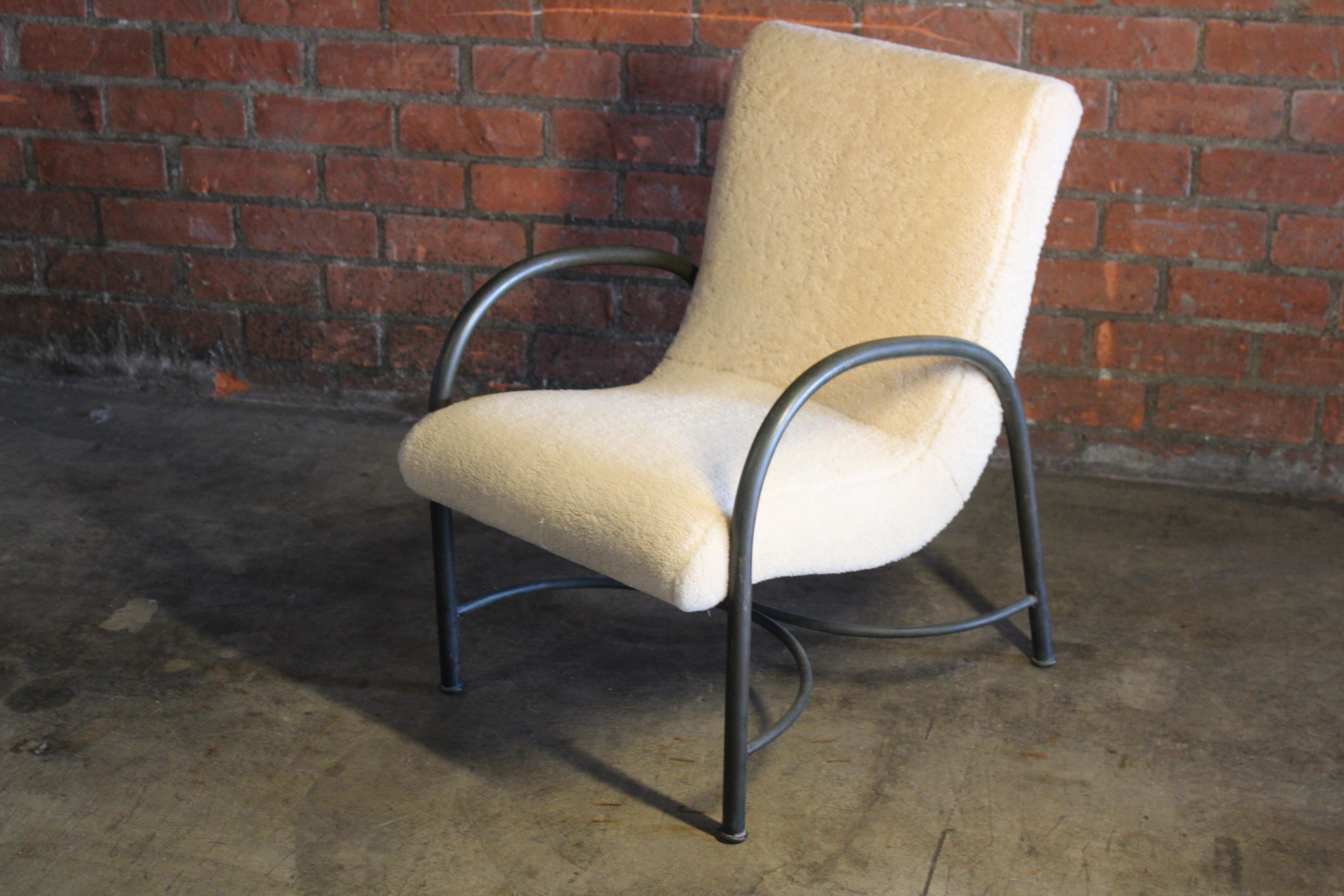 American Robert Lewis Bronze and Sheepskin Lounge Chair, Santa Barbara, California, 1930s For Sale