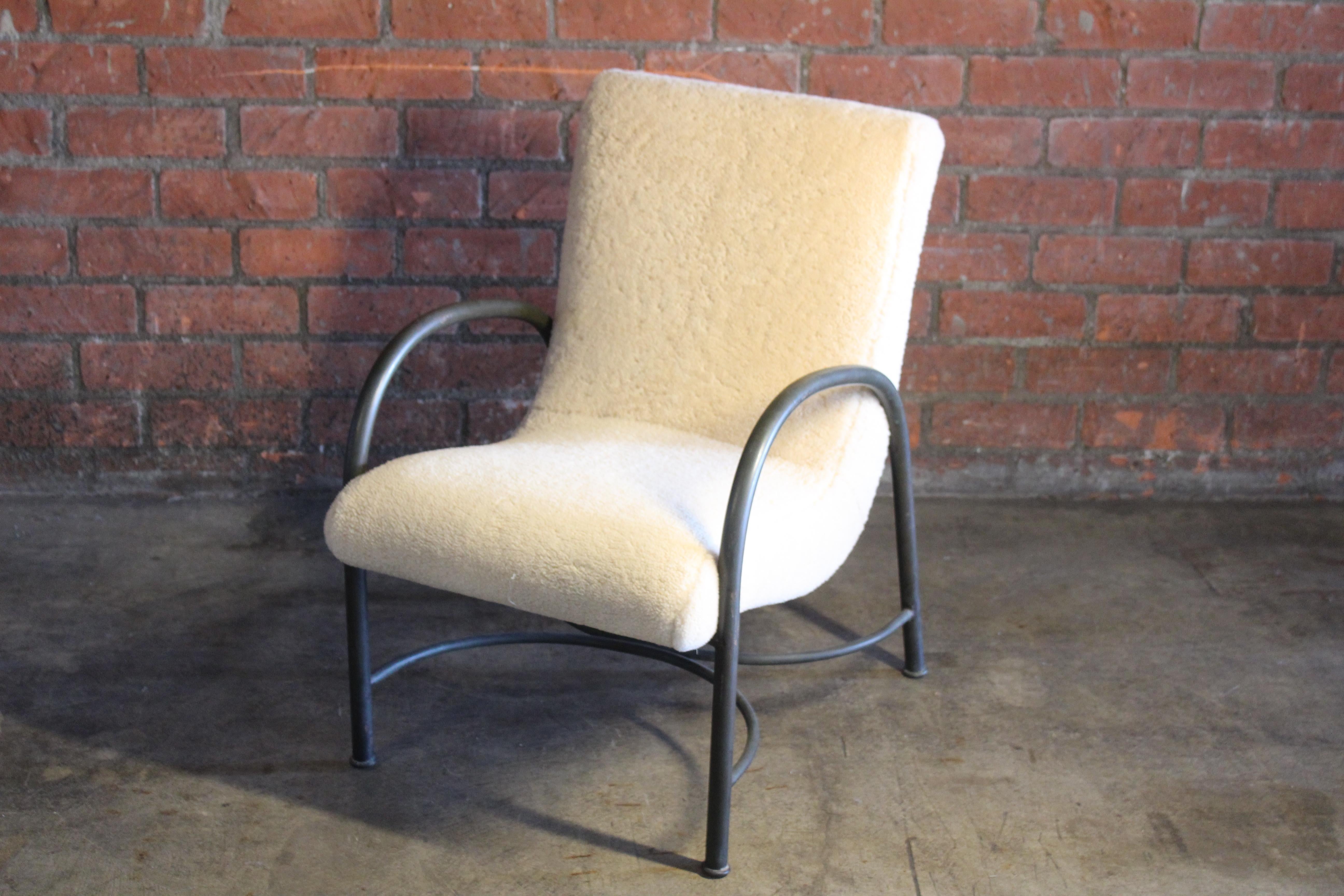Robert Lewis Bronze and Sheepskin Lounge Chair, Santa Barbara, California, 1930s In Good Condition For Sale In Los Angeles, CA