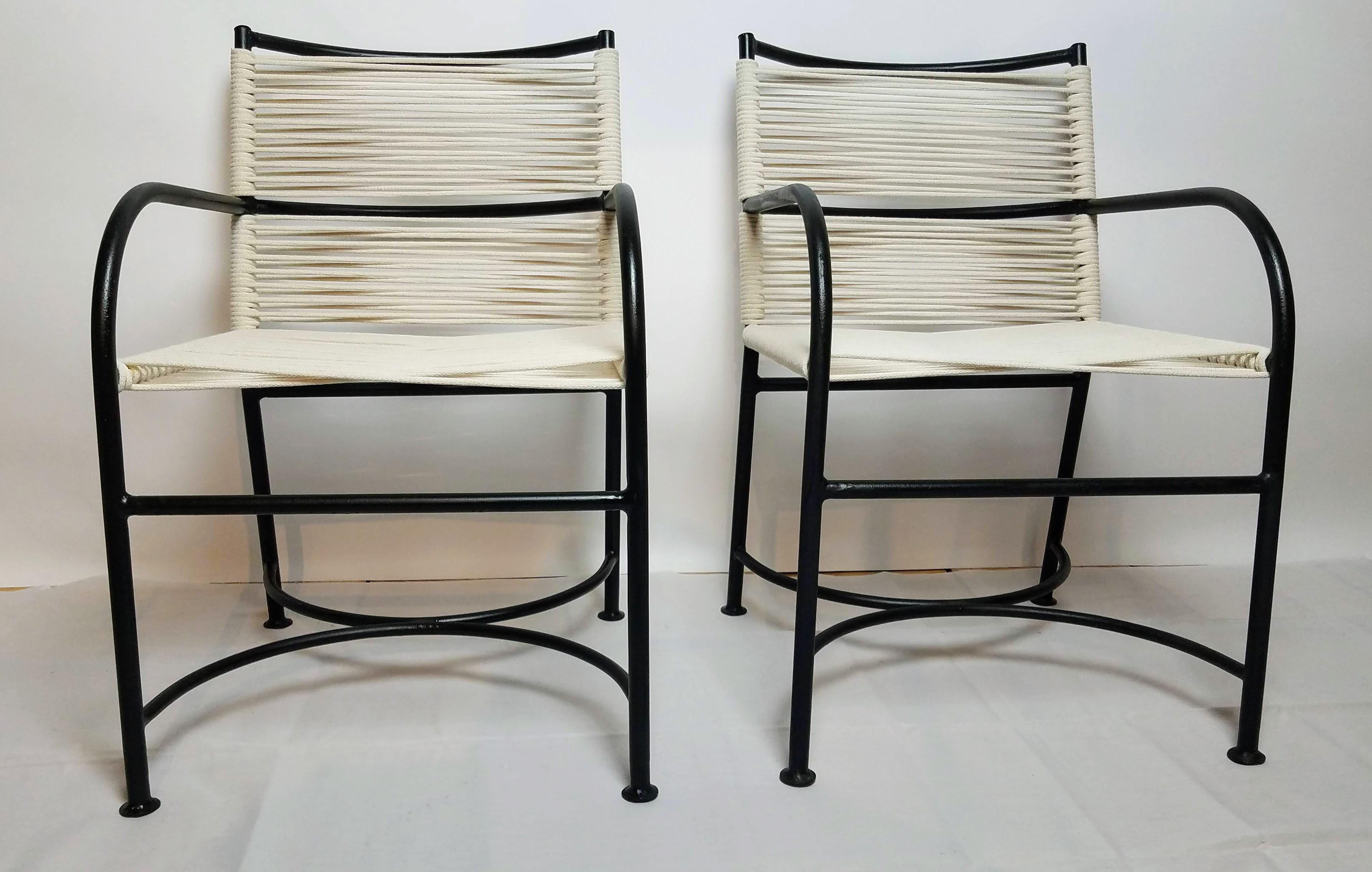 Pair of Robert Lewis steel pipe armchairs circa 1940 hand crafted in Santa Barbara, CA. . 
Classic outdoor chairs.
The chairs are in very good condition.