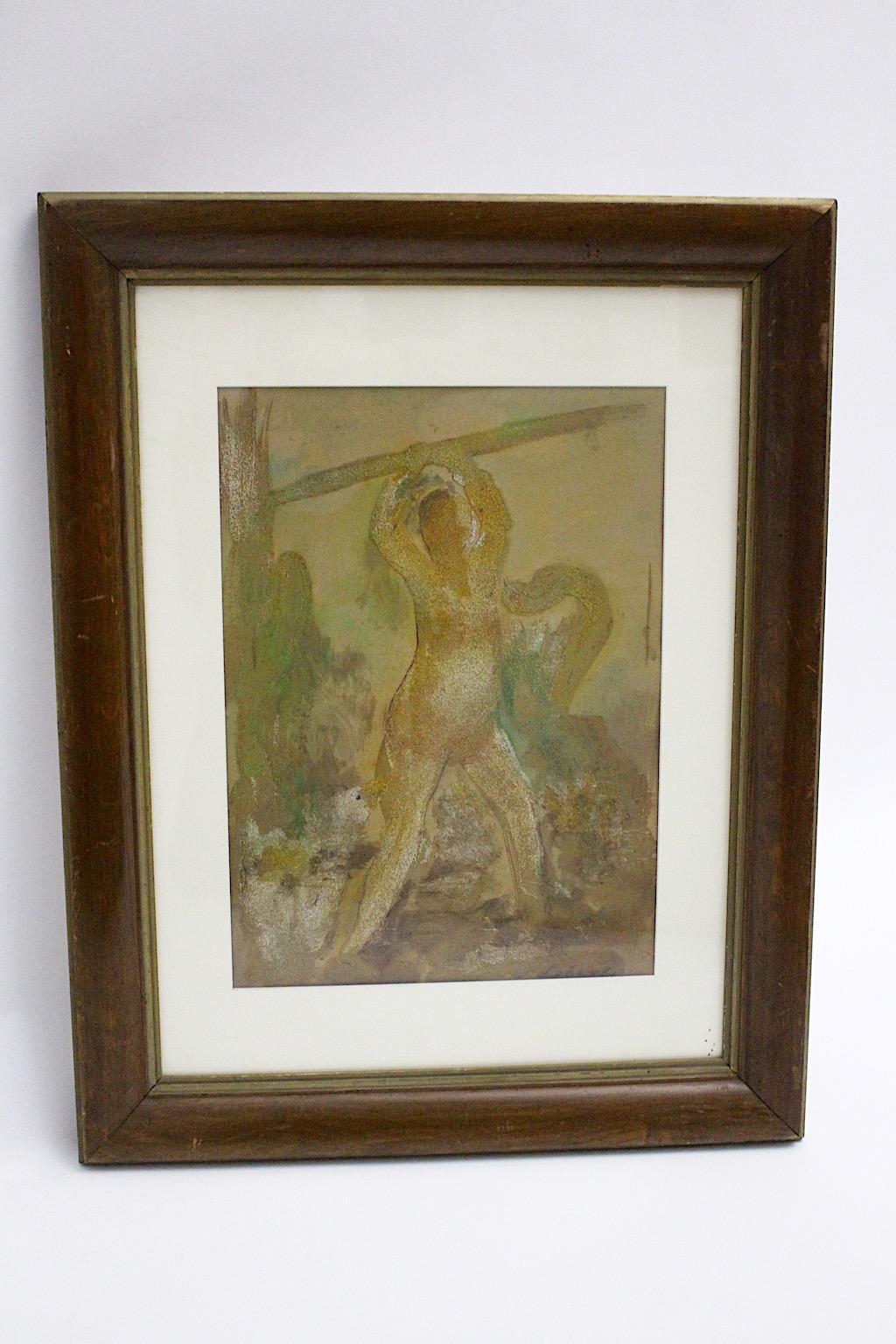 Art Deco  mixed media painting by Robert Libeski, which shows a Lady with Dog, 1946 in soft colors.
Robert Libeski ( 1892 - 1988 ) 
Robert Libeski was active in Vienna and member of the Secession from 1952.
The painting shows a wooden frame.
