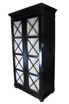 Robert Lighton British Khaki Teak Armoire Wardrobe Cabinet Silk Curtains 92"