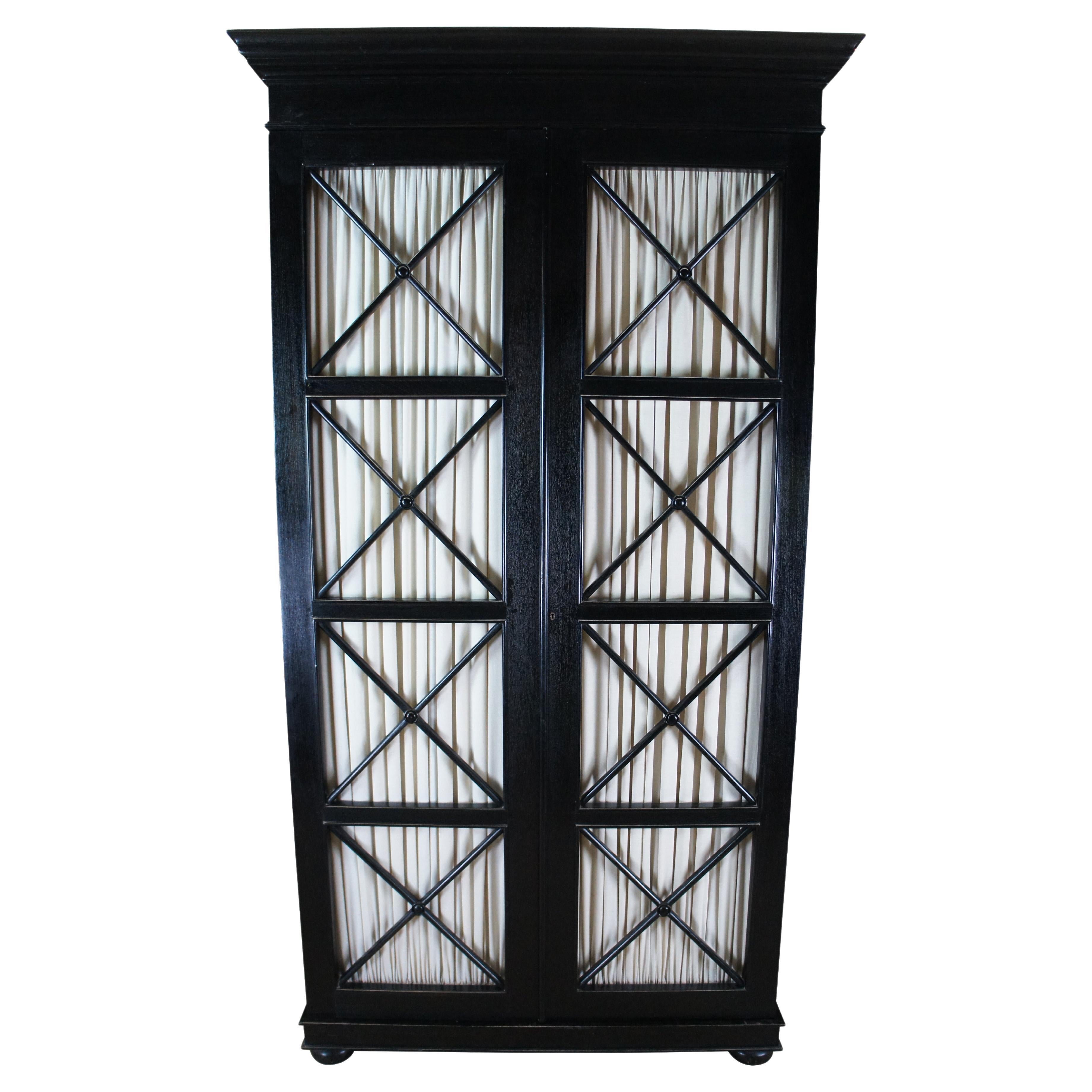 Robert Lighton British Khaki Teak Armoire Wardrobe Cabinet Silk Curtains 92"
