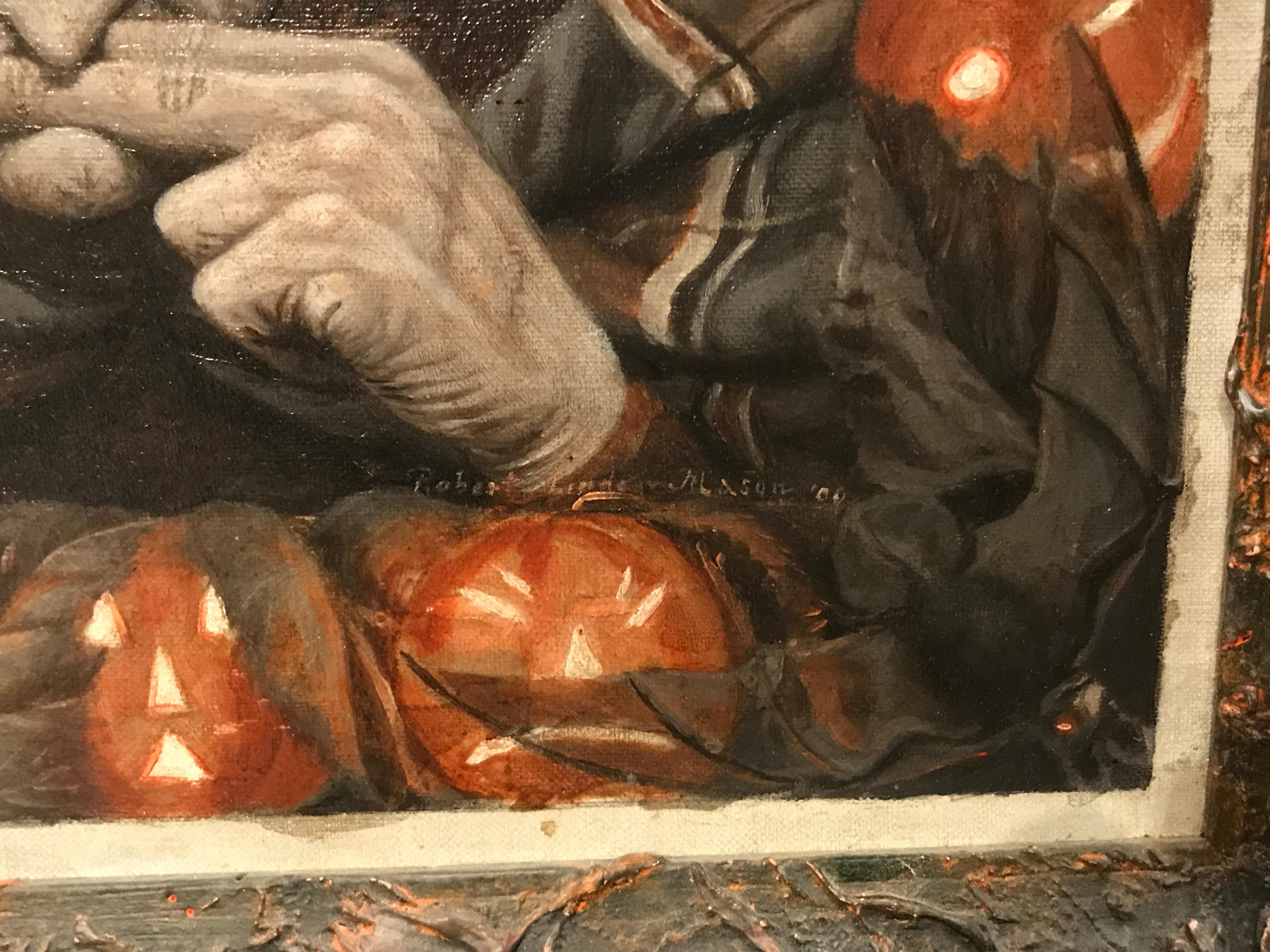 Halloween Witch with Pumpkins - Realist Painting by Robert Lindsay Mason