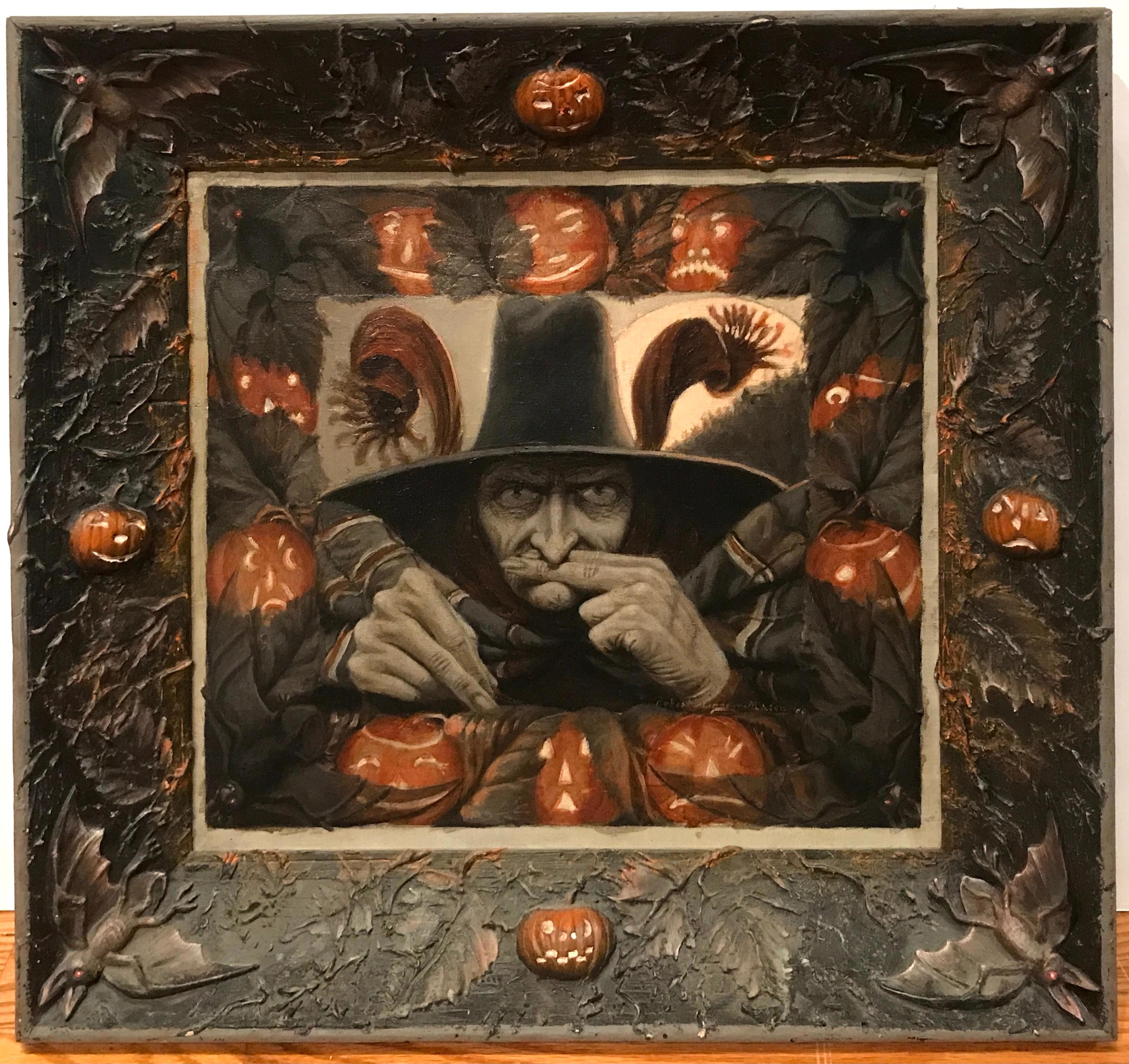 Halloween Witch with Pumpkins - Painting by Robert Lindsay Mason