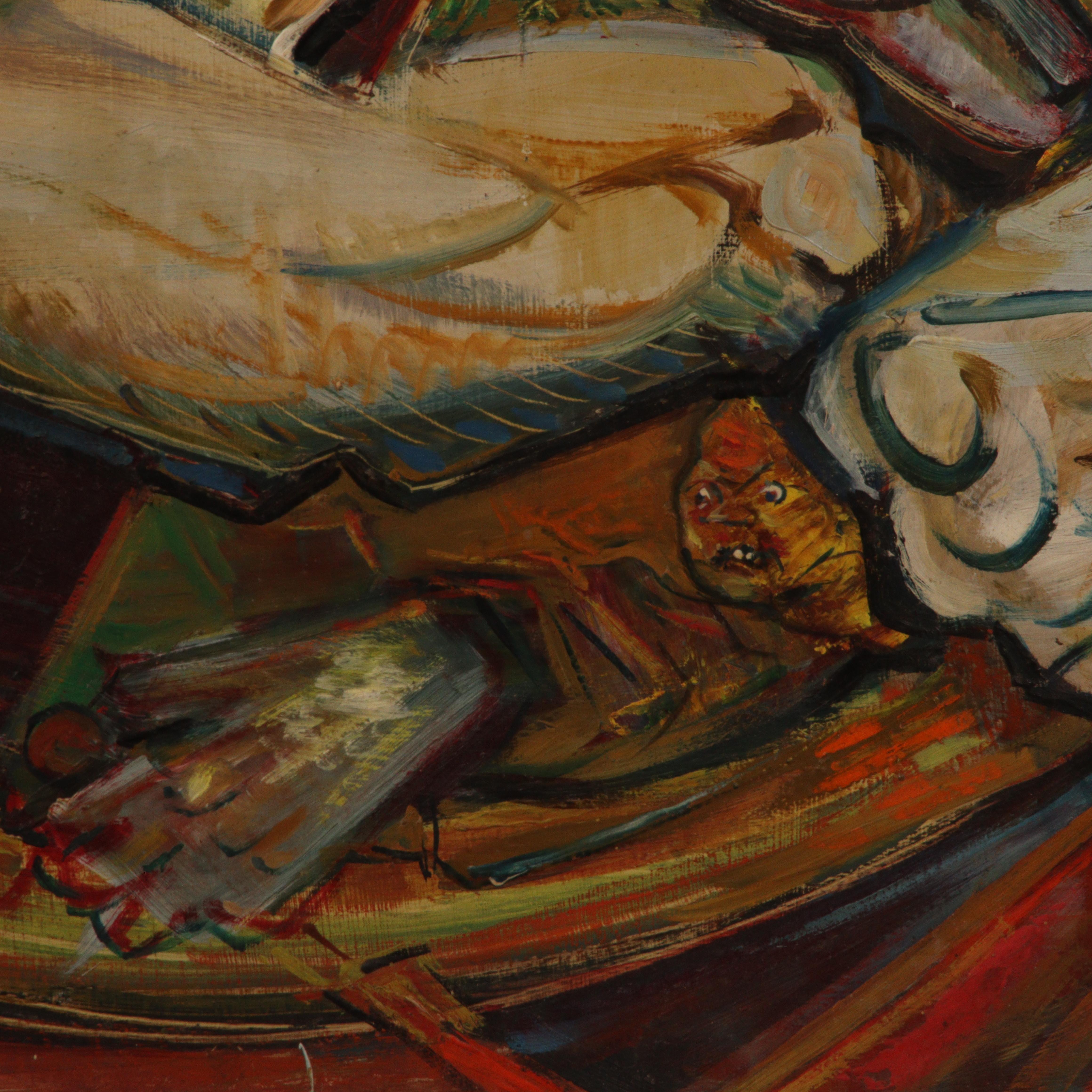 Abstract Allegorical Scene - Brown Abstract Painting by Robert Lohman