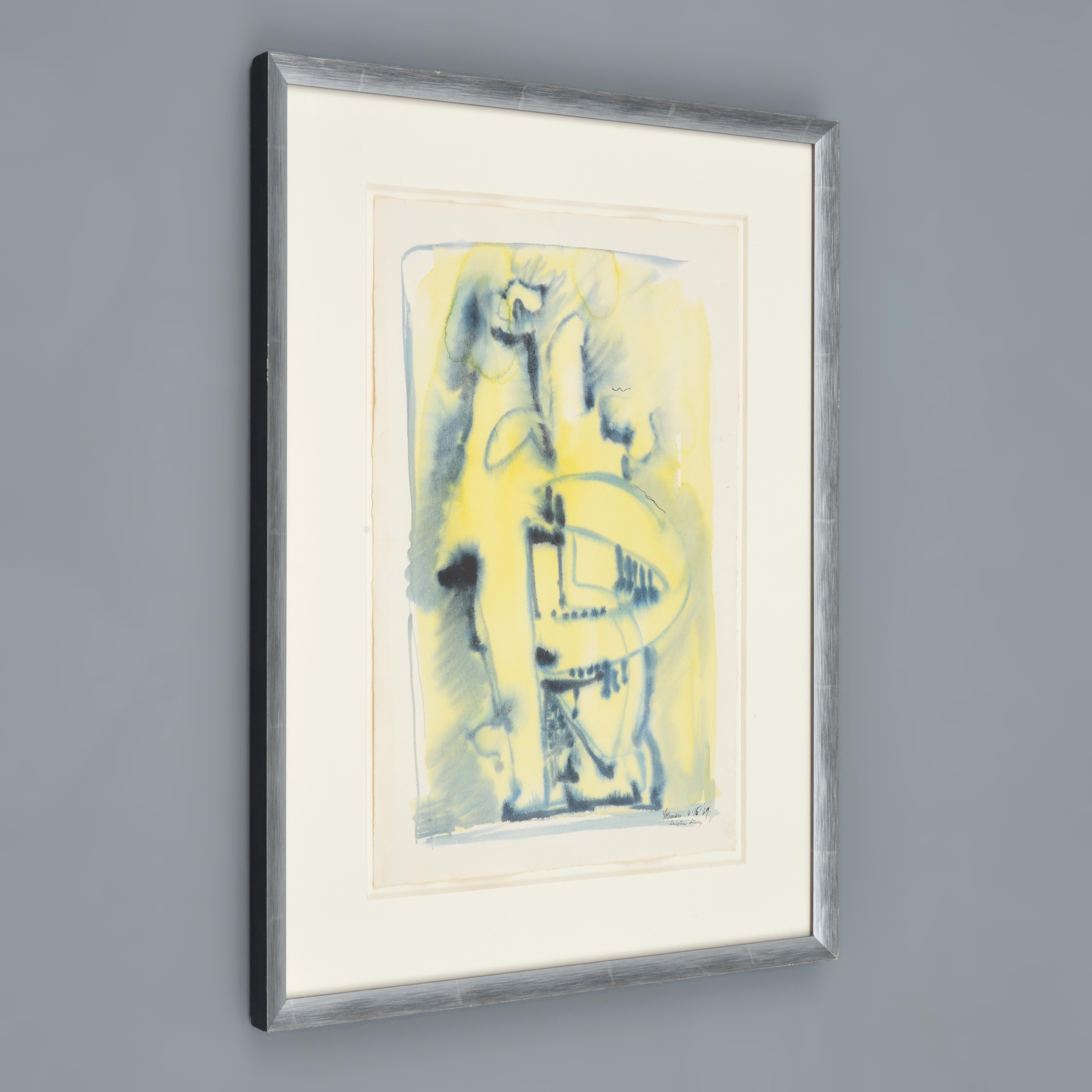 Robert Lohman Pittura, Astratto, blu, nero e giallo, 