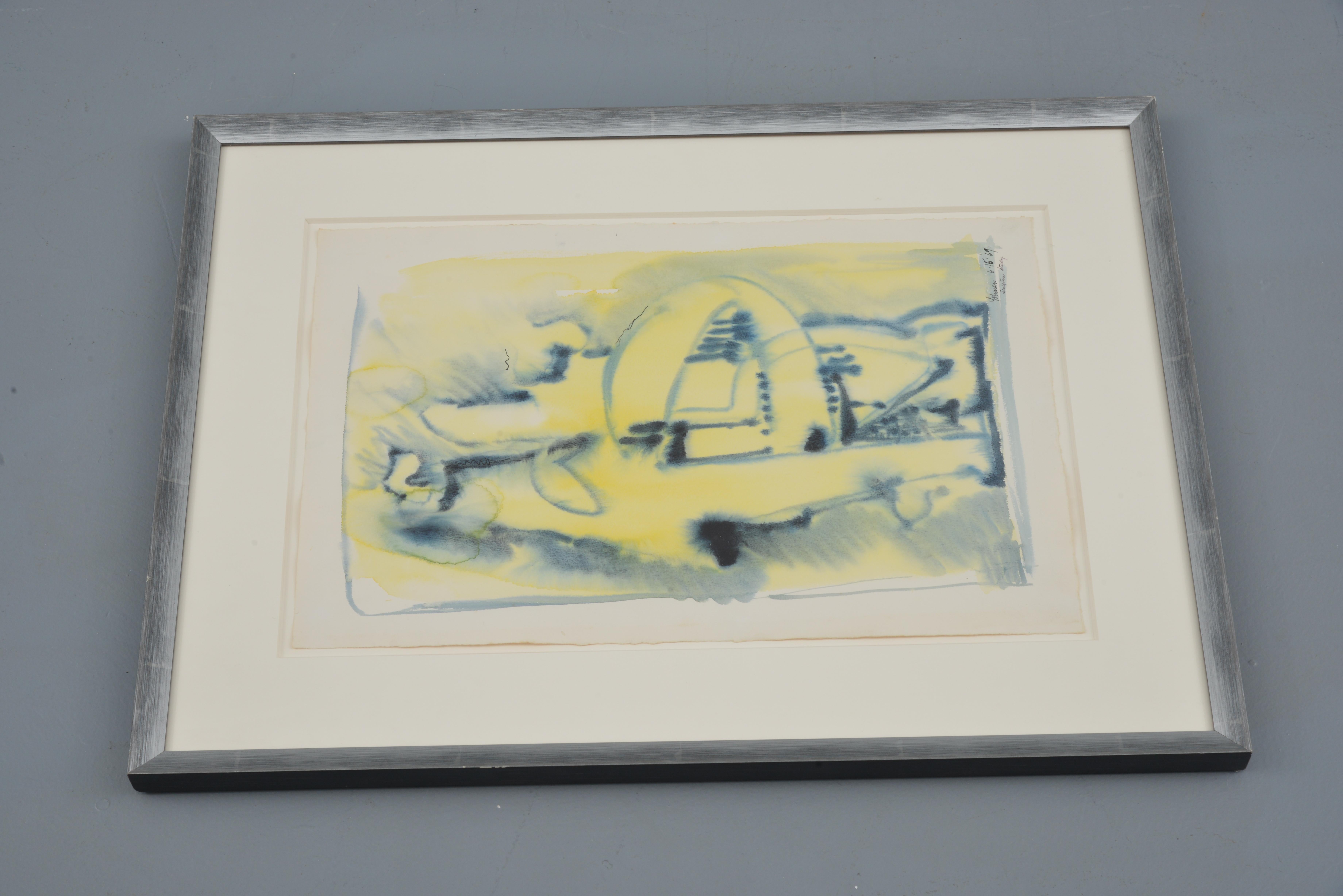 Robert Lohman Pittura, Astratto, blu, nero e giallo, 