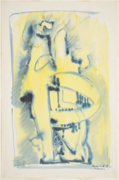 Robert Lohman Pittura, Astratto, blu, nero e giallo, "Studio di scultura"