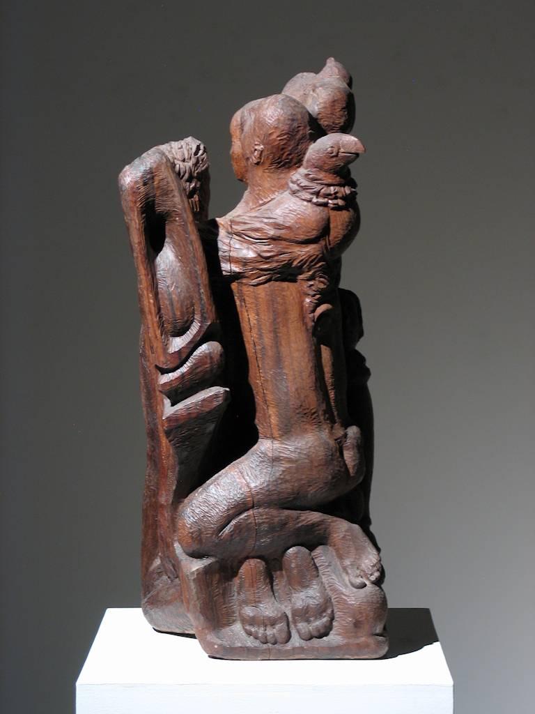Figural Group Wood Sculpture - Brown Figurative Sculpture by Robert Lohman