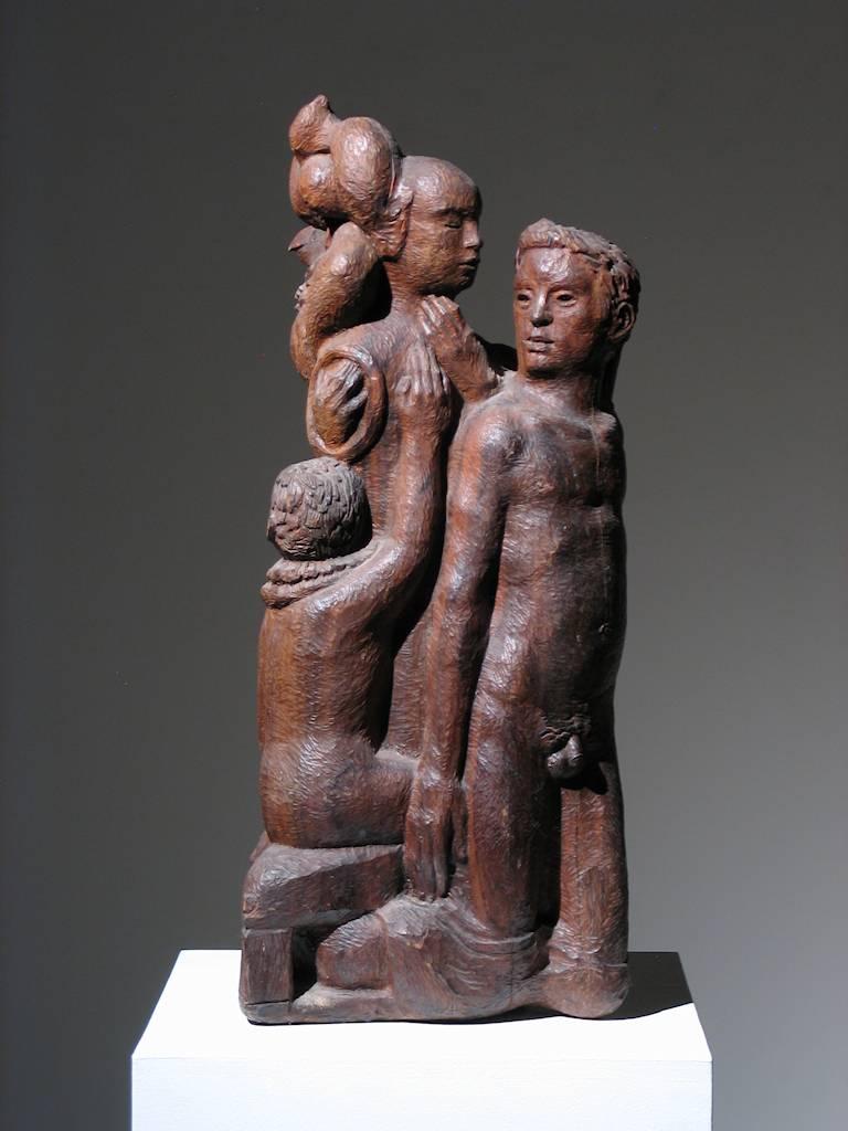 Robert Lohman Figurative Sculpture - Figural Group Wood Sculpture