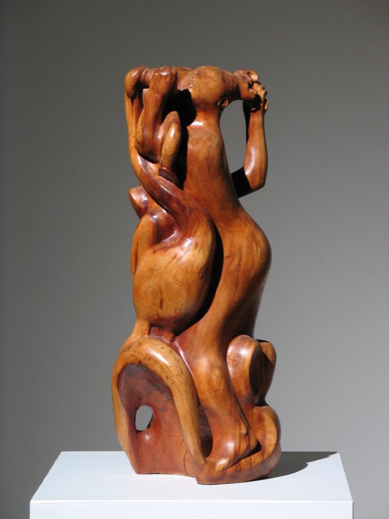 Two Women Wood Sculpture - Brown Nude Sculpture by Robert Lohman