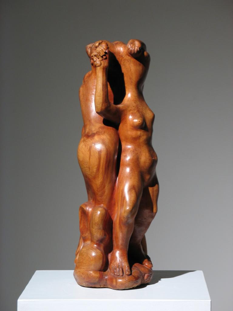 Two Women Wood Sculpture For Sale 1