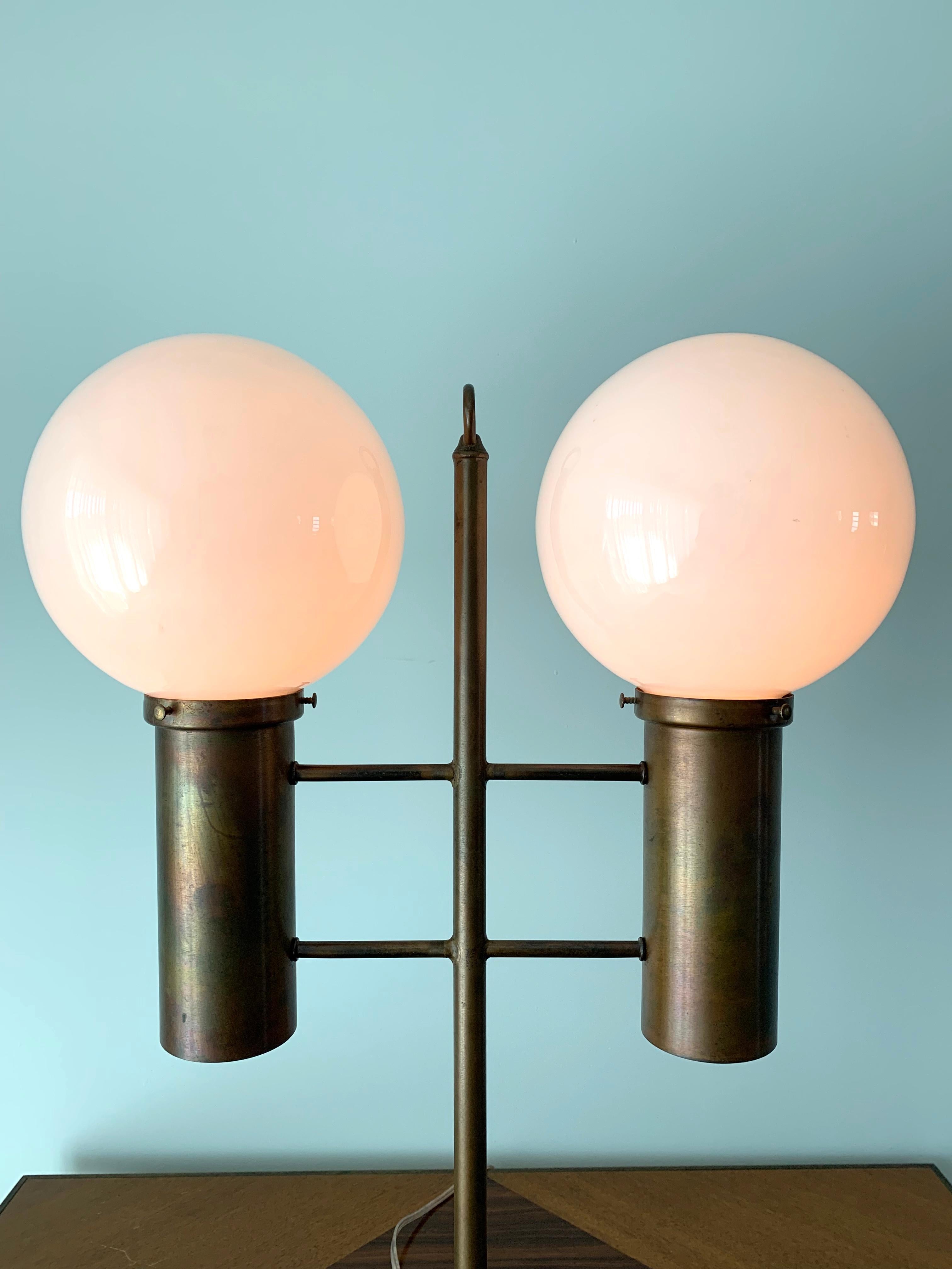 Mid-Century Modern Robert Long Solid Brass and Opal Glass Lamp, Sausalito California, circa 1965 For Sale