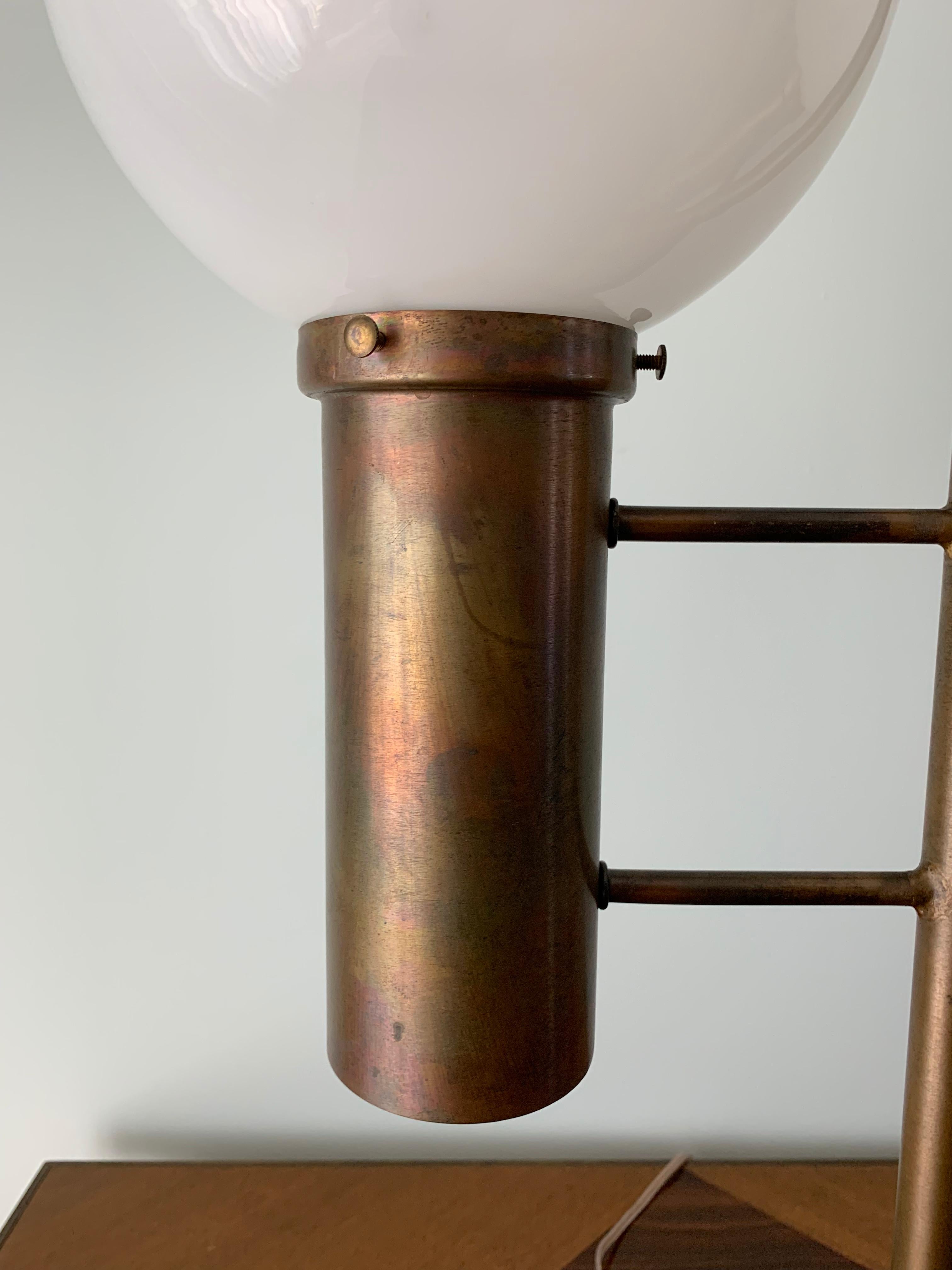 Mid-20th Century Robert Long Solid Brass and Opal Glass Lamp, Sausalito California, circa 1965 For Sale