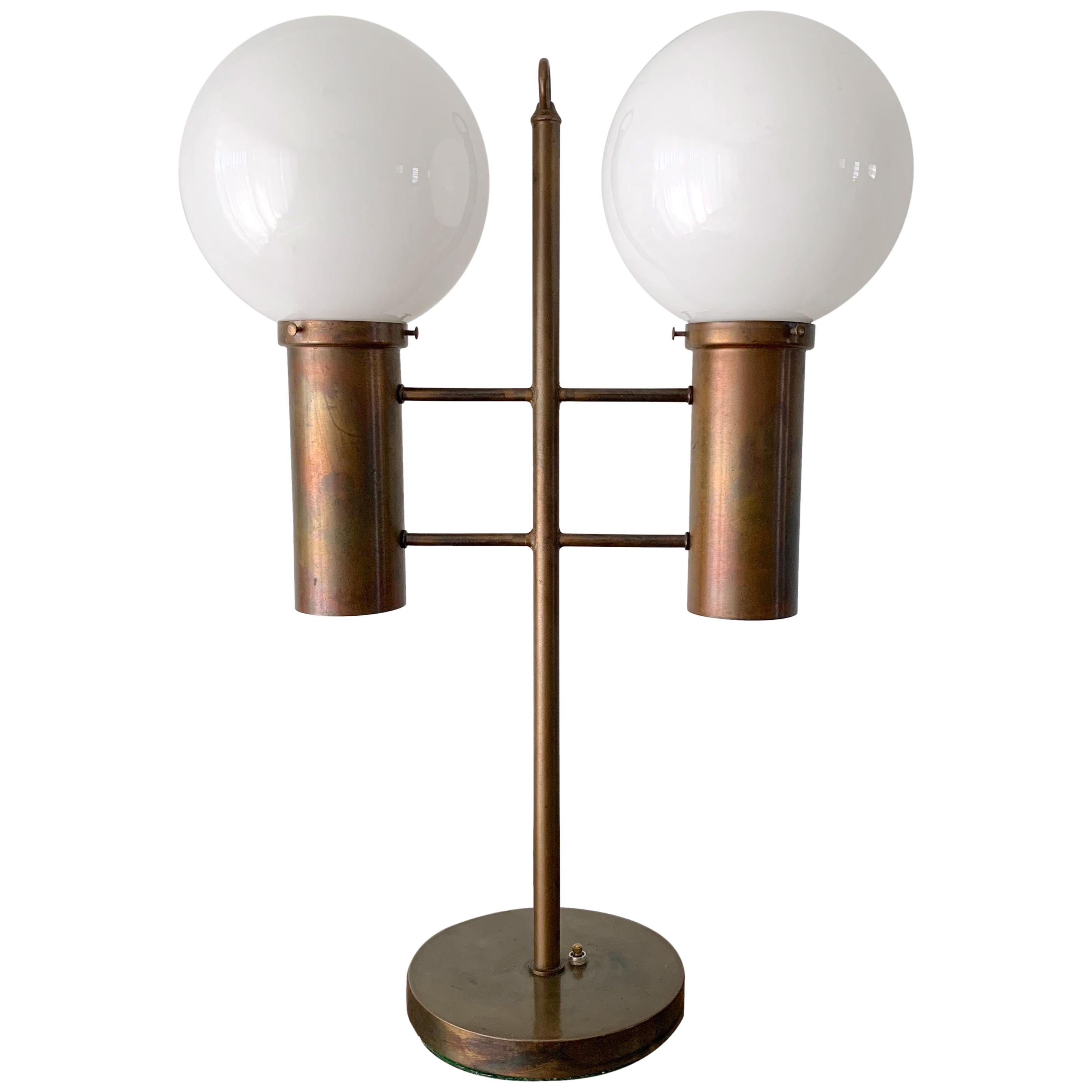 Robert Long Solid Brass and Opal Glass Lamp, Sausalito California, circa 1965 For Sale