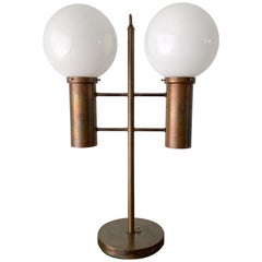 Vintage Robert Long Solid Brass and Opal Glass Lamp, Sausalito California, circa 1965