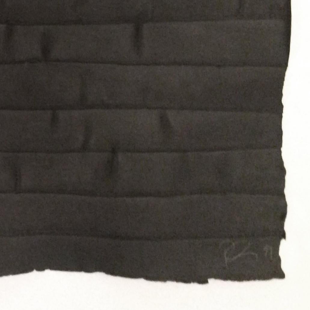 Long fascinated by the iconography of power and violence, Robert Longo’s most overt engagement with America’s legacy has been through his Black Flag series.  Created as a cast paper relief by the artist in 1999, Black Flag is a three-dimensional