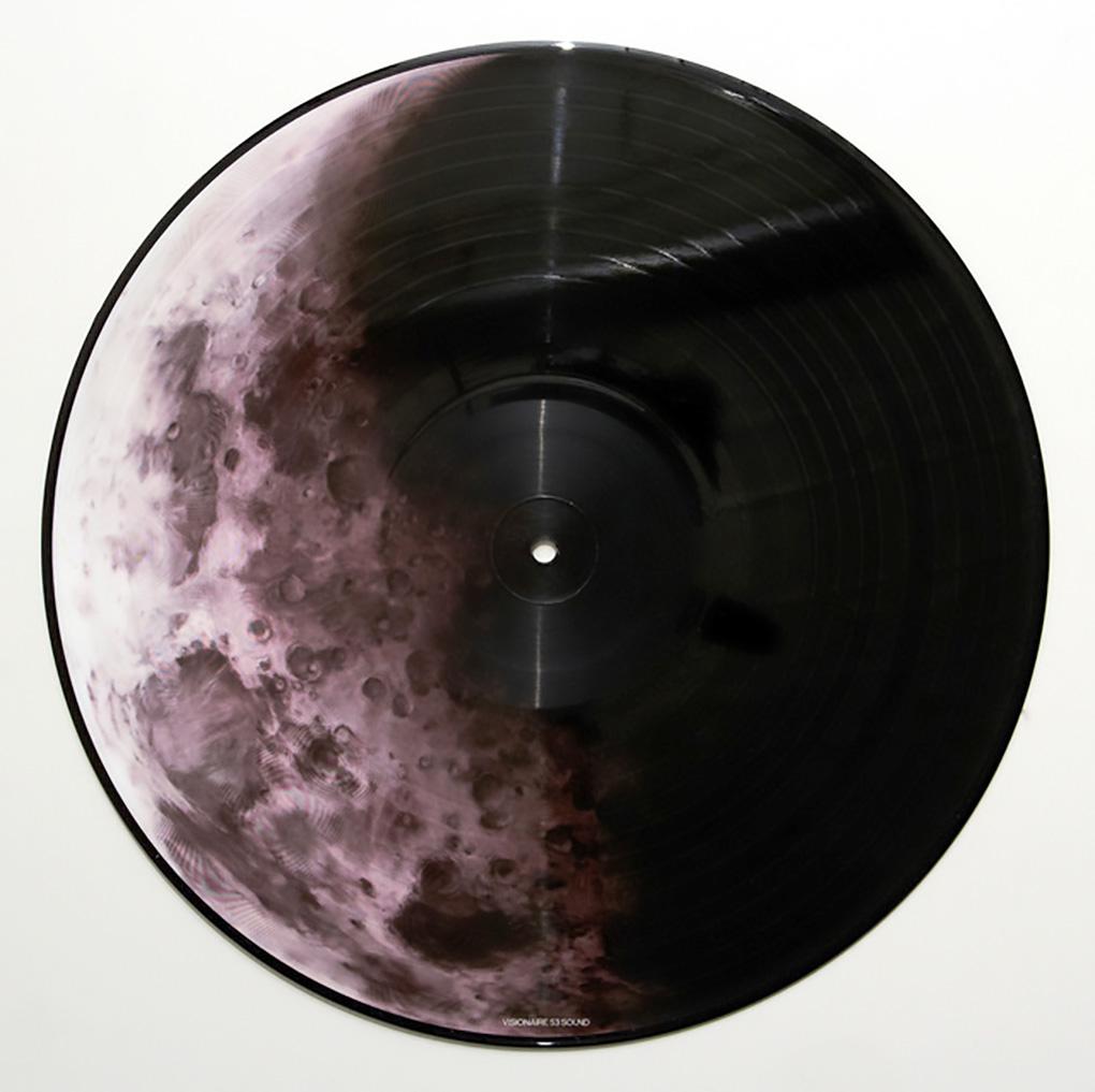 Robert Longo (untitled) Moon In Shadow record art:

Off-set print on vinyl record. 2007.
12 inches in diameter. 
Excellent Condition.
Unsigned from an edition of 5000.
Reverse side illustration by Raymond Pettibon (see last image).
Published by