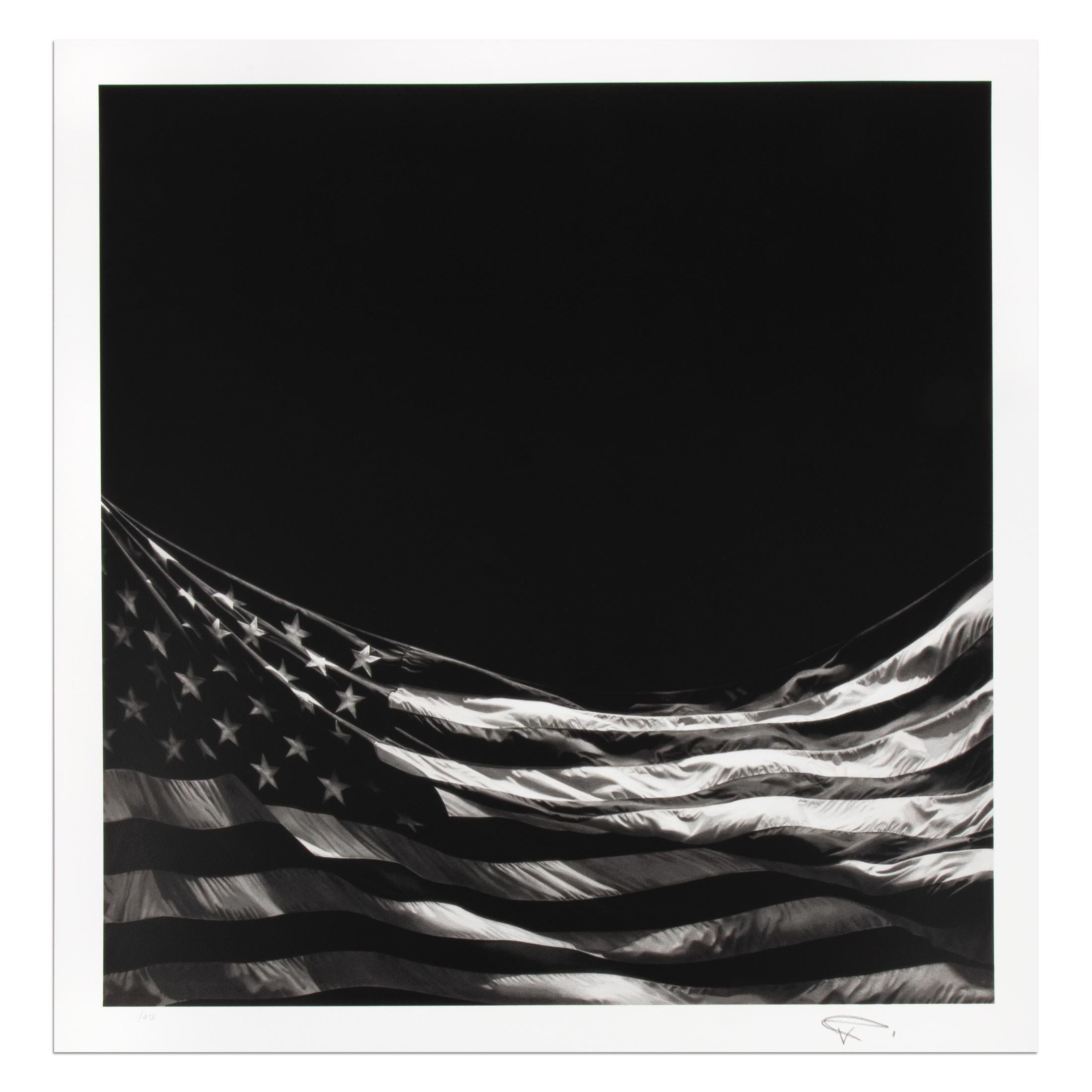 Robert Longo (born 1953)
Untitled (Falling Flag), 2025
Medium: Screenprint and varnish on Somerset paper
Dimensions: 66 × 63.9 cm (26 × 25 in)
Edition of 415: Hand-signed and numbered
Condition: Mint
