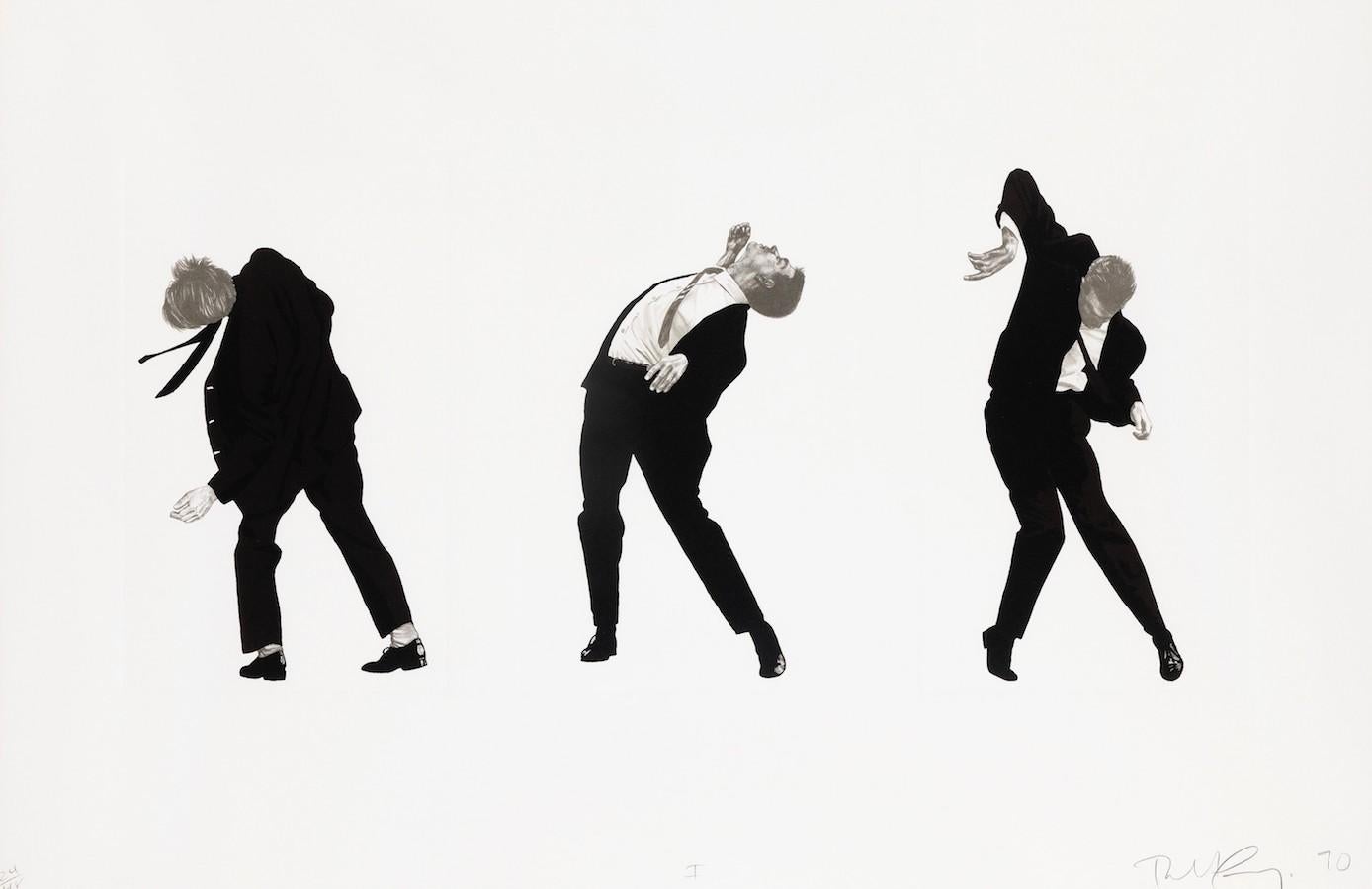 One of the rare horizontal Men in the Cities prints, Robert Longo created this remarkably vibrant and fun original lithograph in 1990.  Signed, dated and numbered in pencil, it measures 26 x 40 in. (66 x 101.6 cm.), unframed and is from the edition
