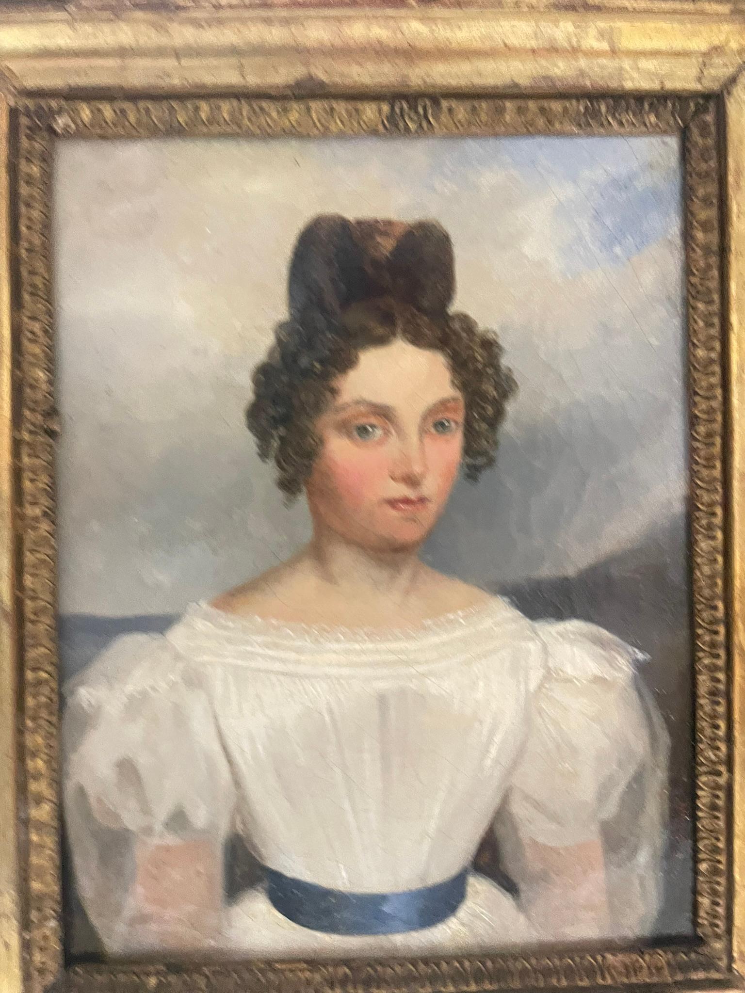 Robert-Léopold Leprince. Portrait of a Young Woman with white dress. Circa 1830 For Sale 1