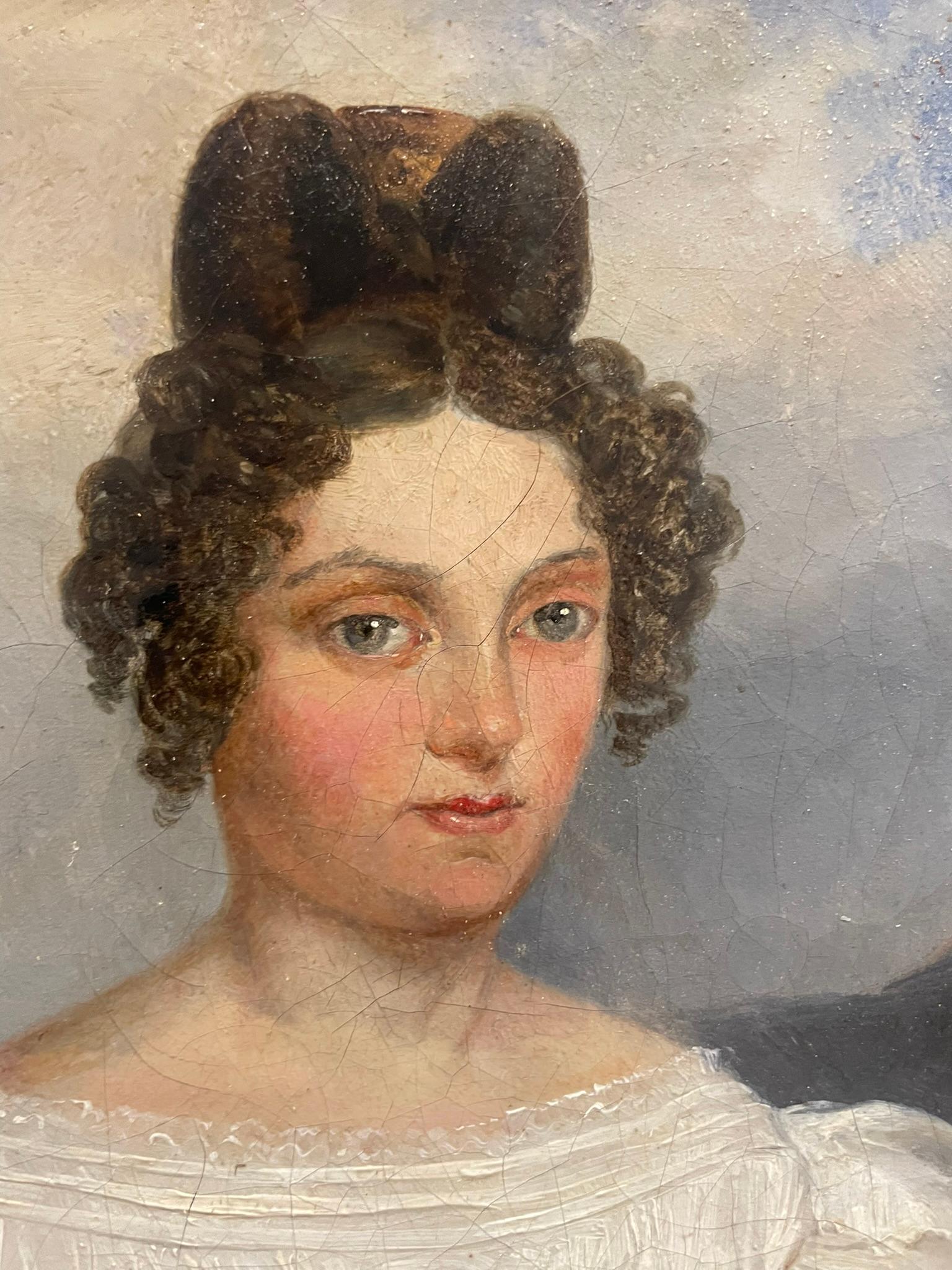 Robert-Léopold Leprince. Portrait of a Young Woman with white dress. Circa 1830 For Sale 3
