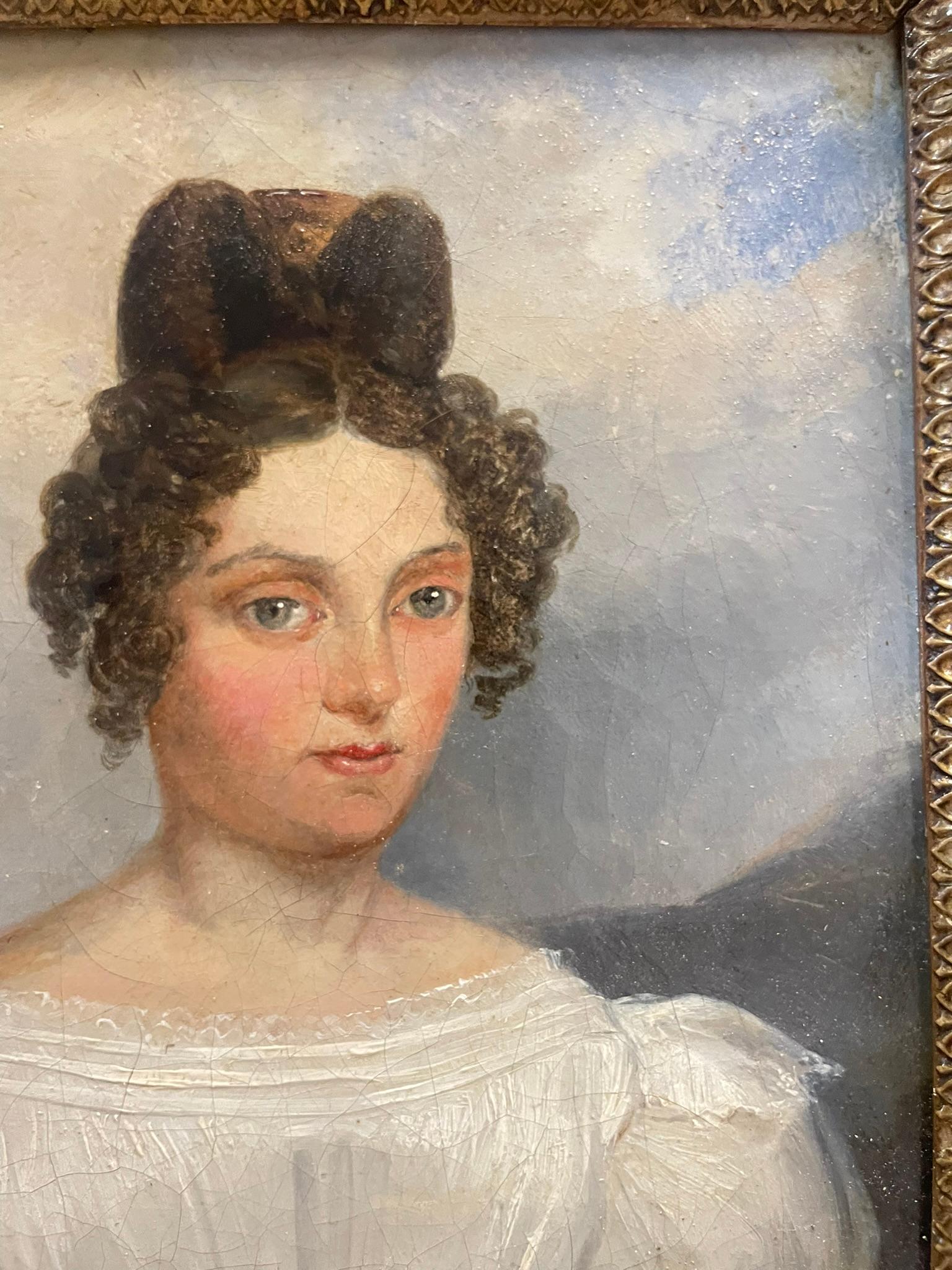 Robert-Léopold Leprince. Portrait of a Young Woman with white dress. Circa 1830 For Sale 4