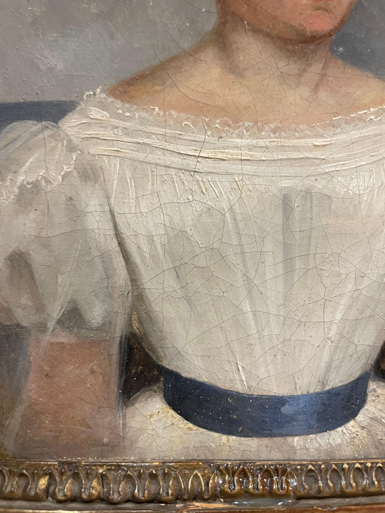 Robert-Léopold Leprince. Portrait of a Young Woman with white dress. Circa 1830 For Sale 5