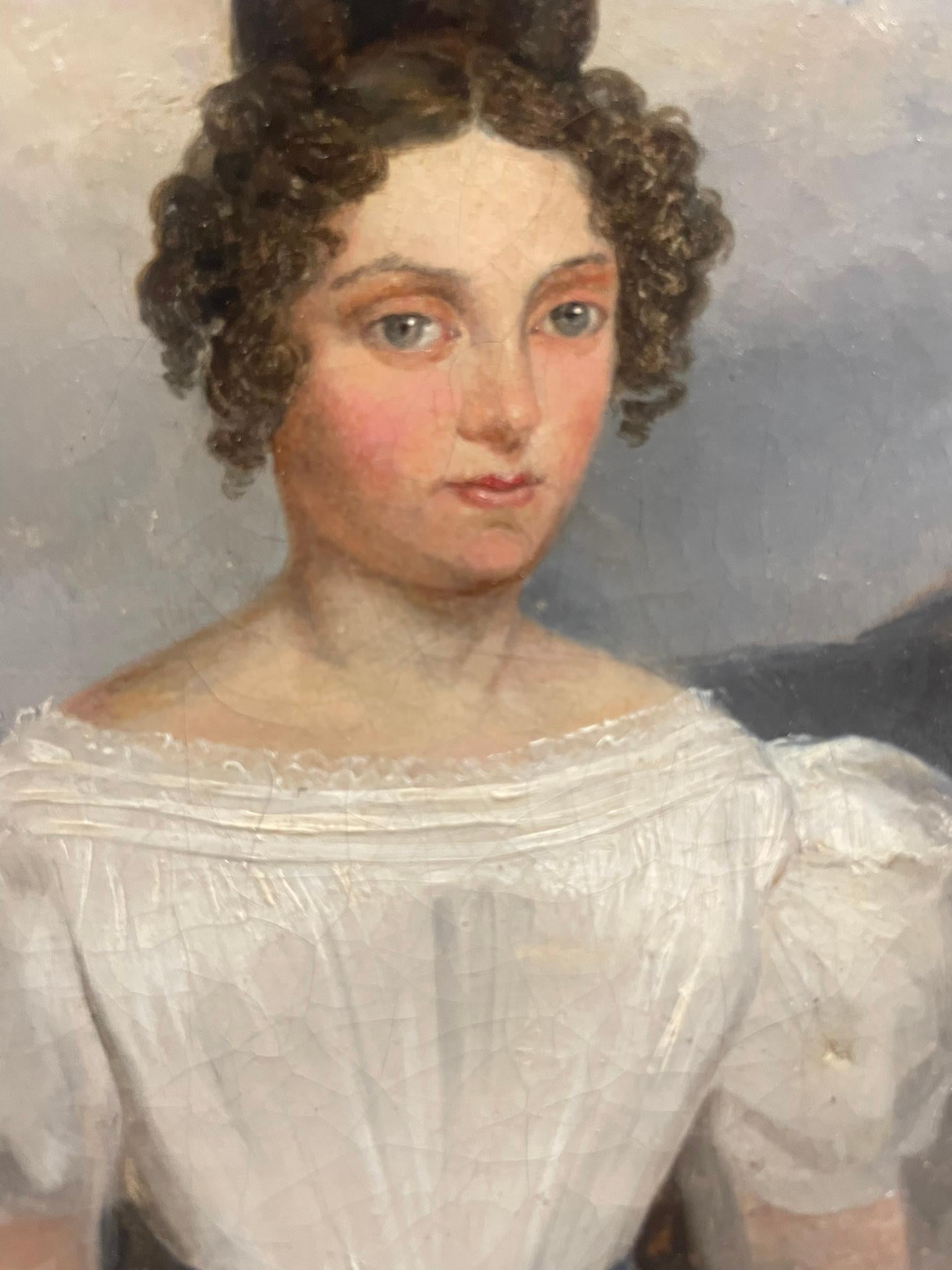Robert-Léopold Leprince. Portrait of a Young Woman with white dress. Circa 1830 For Sale 6