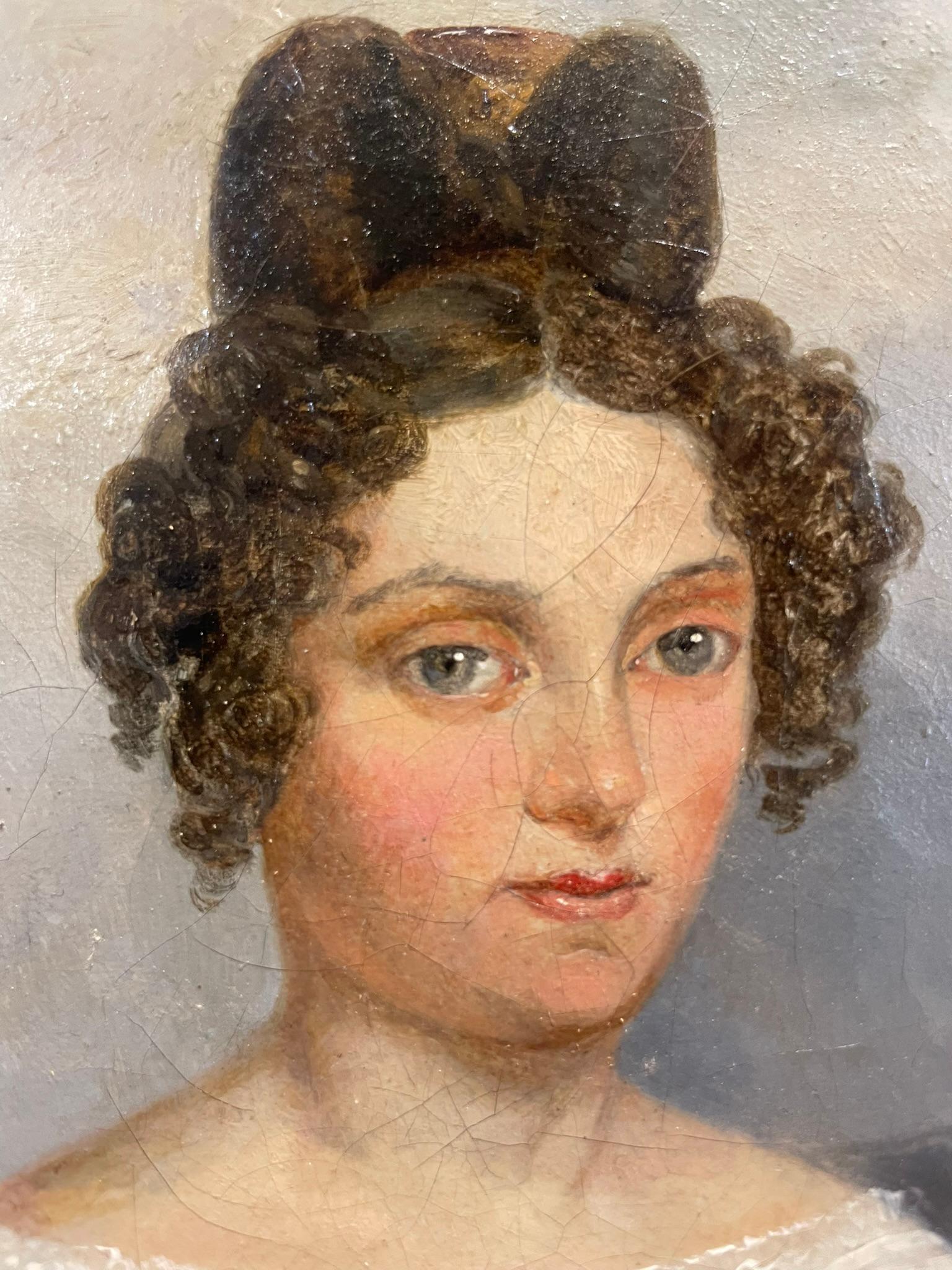 Robert-Léopold Leprince. Portrait of a Young Woman with white dress. Circa 1830 For Sale 8