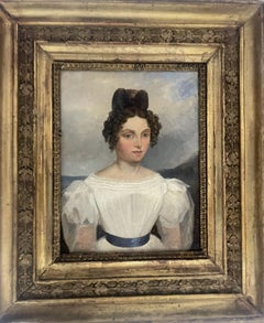 Robert-Léopold Leprince. Portrait of a Young Woman with white dress. Circa 1830