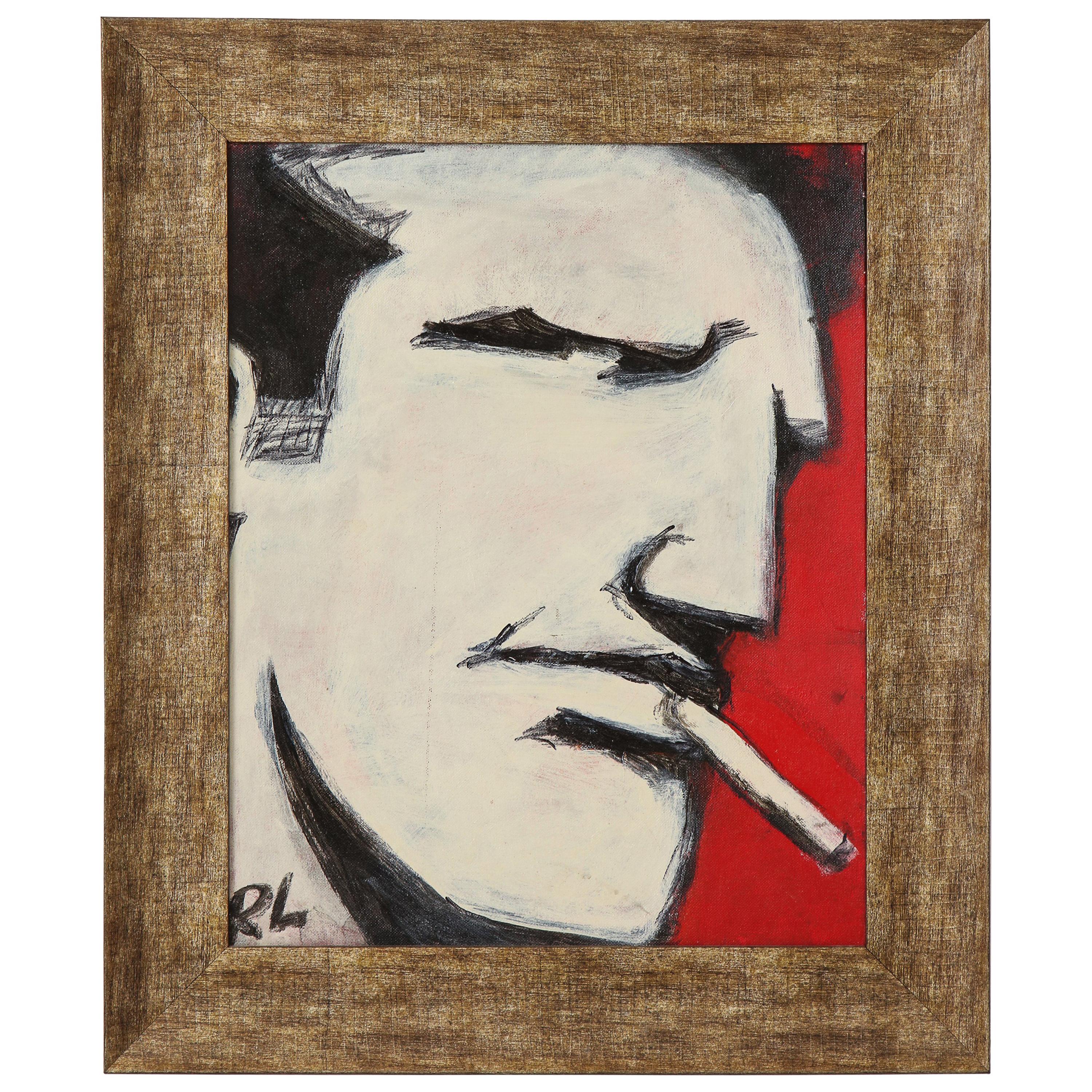 Robert Loughlin, Billy Beer, Painting on Canvas Panel, White, Black, Red, Signed