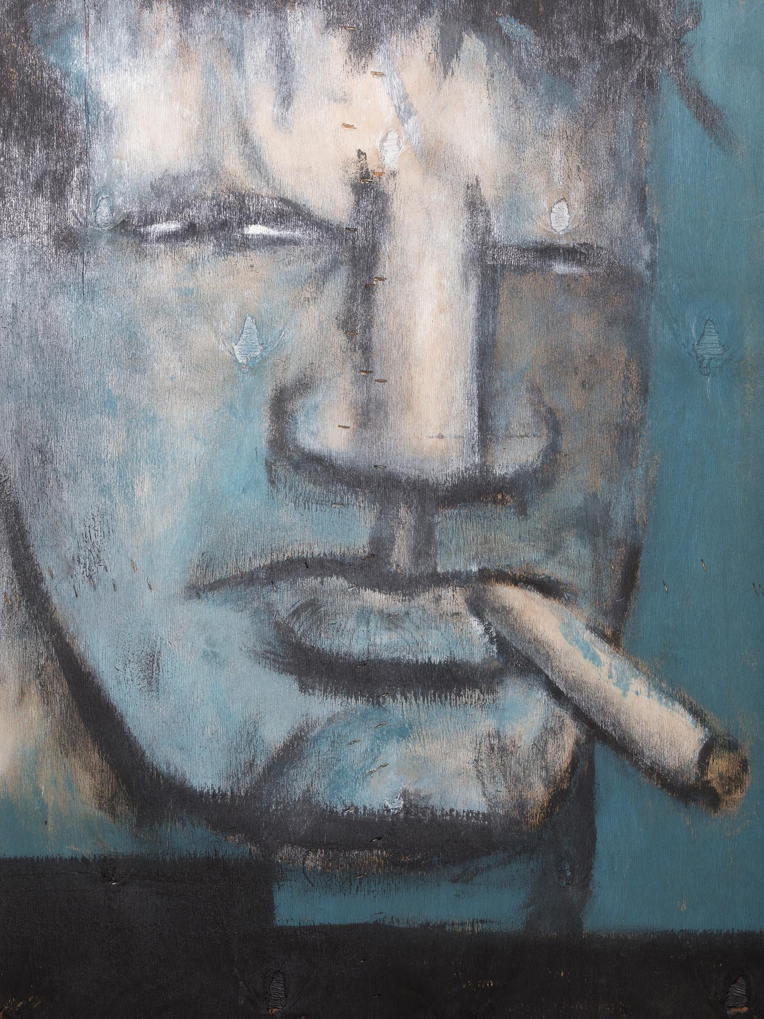 Pintura sobre madera del pintor y leyenda del arte neoyorquino Robert Loughlin. Firmado y fechado en el reverso: 