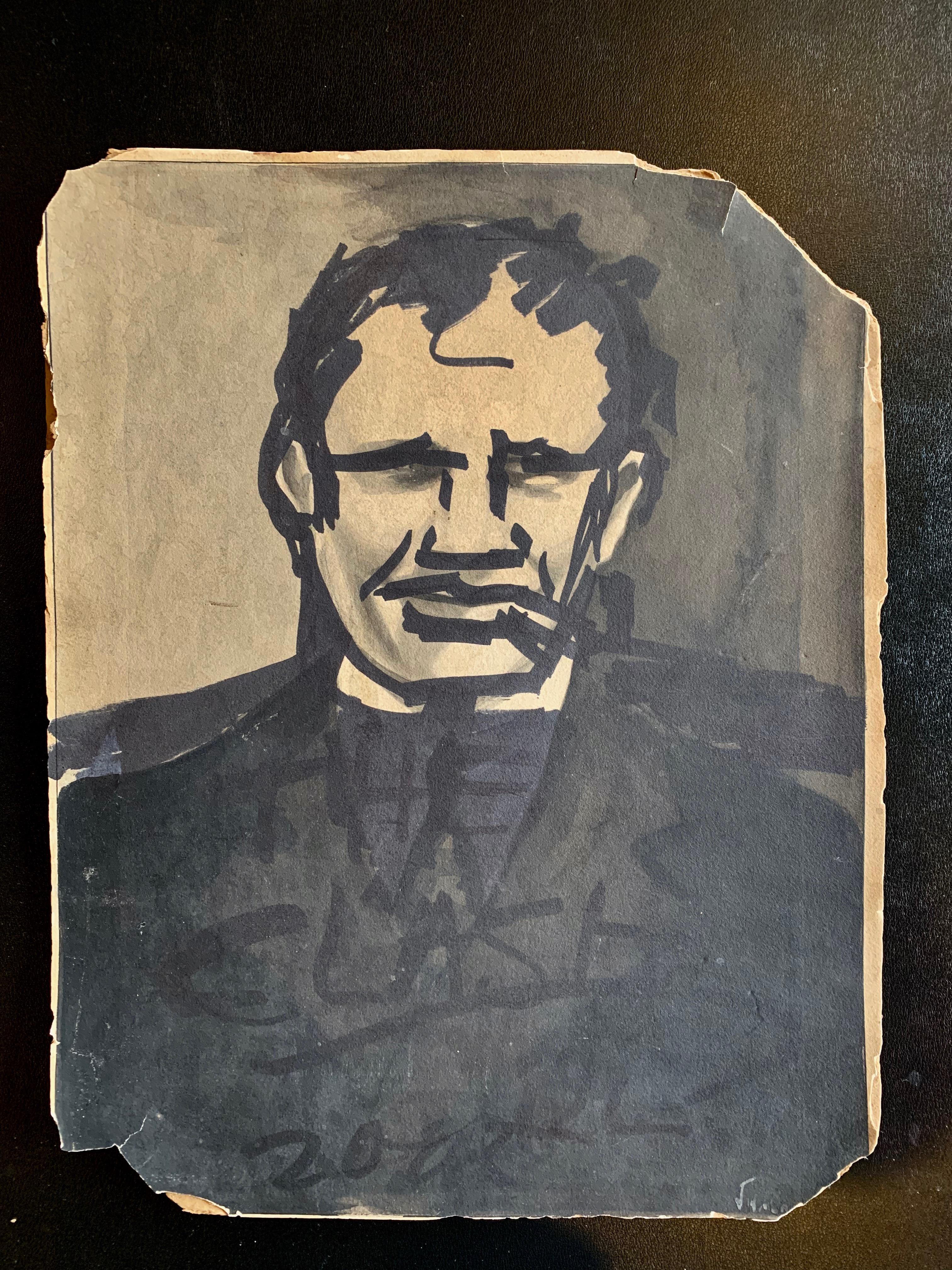 Great original drawing by Robert Loughlin on cardboard. Large front facing image of 'the Brute' wearing a suit. Titled 'The Clash' on the front. Signed RL on the back and dated 2005. Also titled 