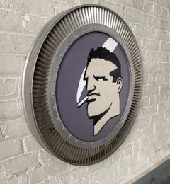 Peinture "Sky" de Robert Loughlin dans un cadre de ventilateur de turbine de moteur d'avion