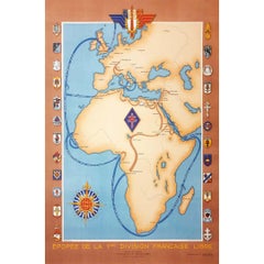 1945 illustrated map by Robert Louis - The epic of the 1st Free French Division