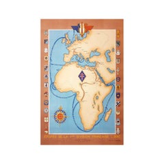 Vintage 1945 illustrated map by Robert Louis - The epic of the 1st Free French Division