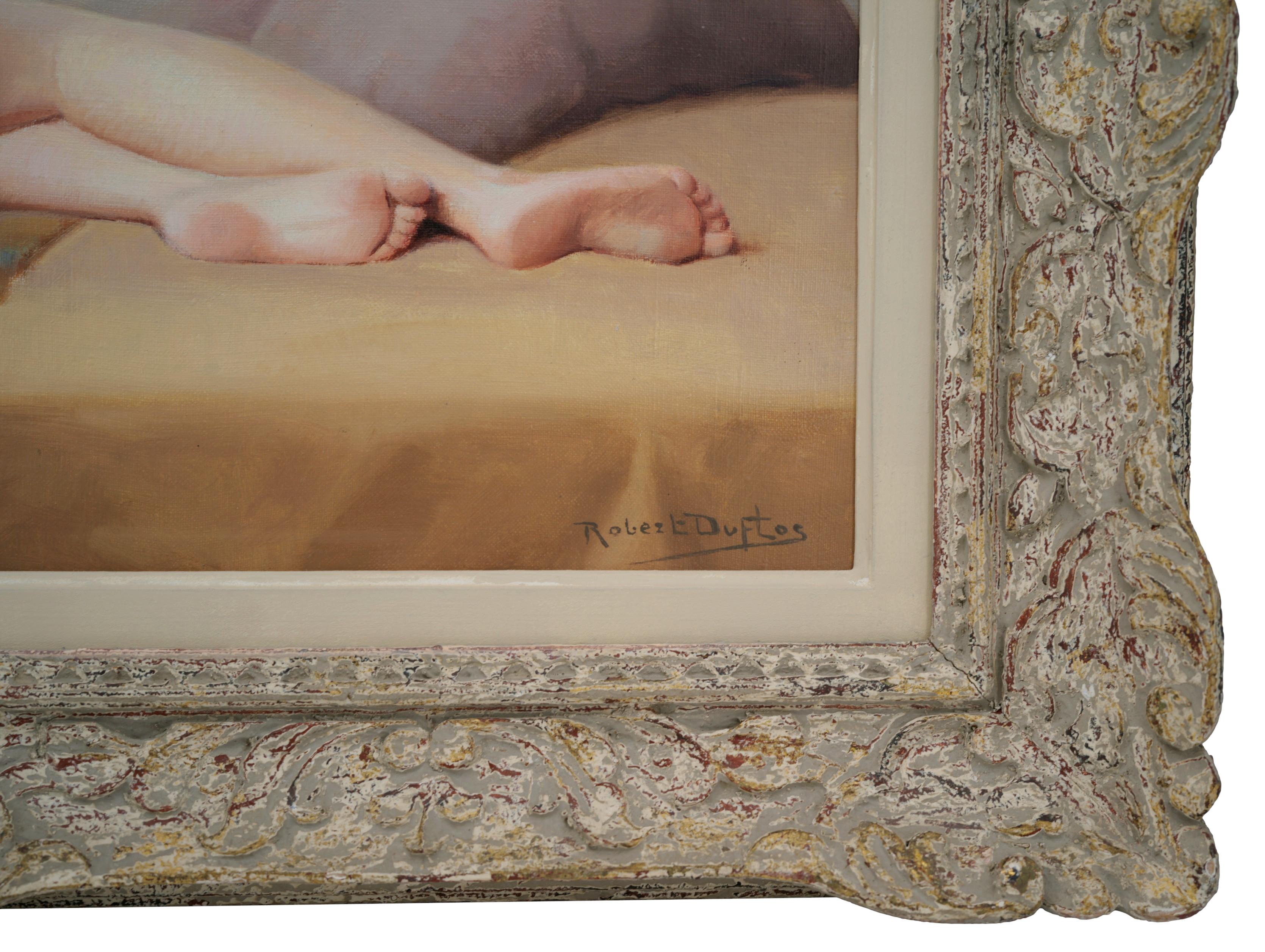 Oil on canvas, Naked woman lying in front of her mirror For Sale 3
