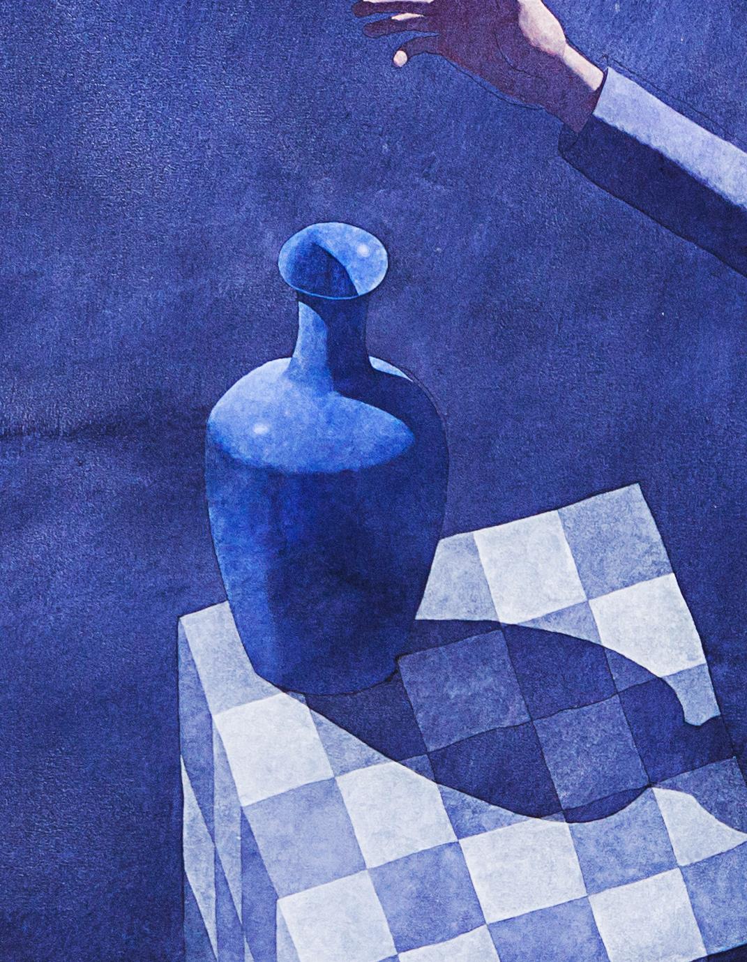 Sin título (Dos mujeres sobre fondo azul) circa 1987 acrílico/lienzo Artista británico - Figurative Painting Azul de Robert Lowe