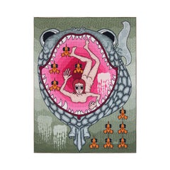 Modern Abstract Needlepoint Textile Tapestry of the Parable of Jonah & the Whale