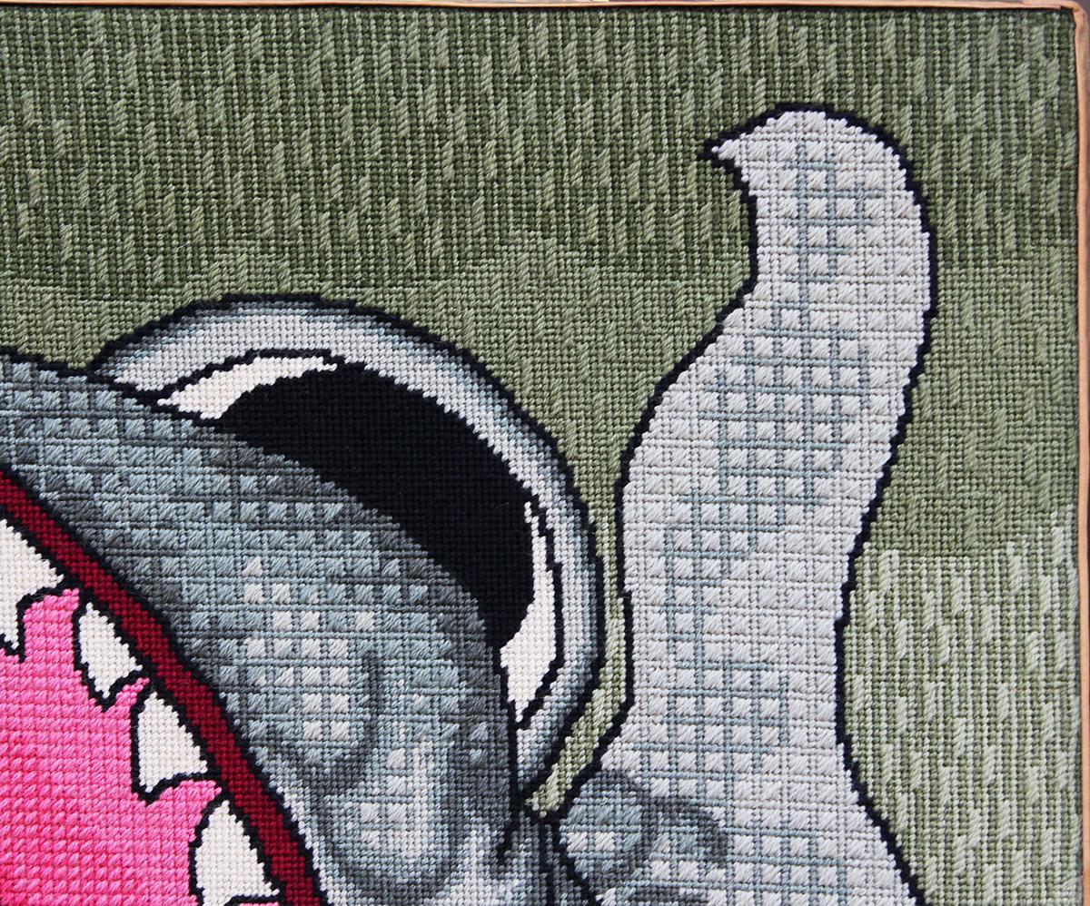 Modern Abstract Needlepoint Textile Tapestry of the Parable of Jonah & the Whale 1