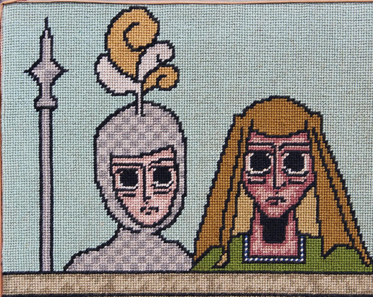 Modern Needlepoint Textile Tapestry of the Parable of Daniel in the Lions' Den 1