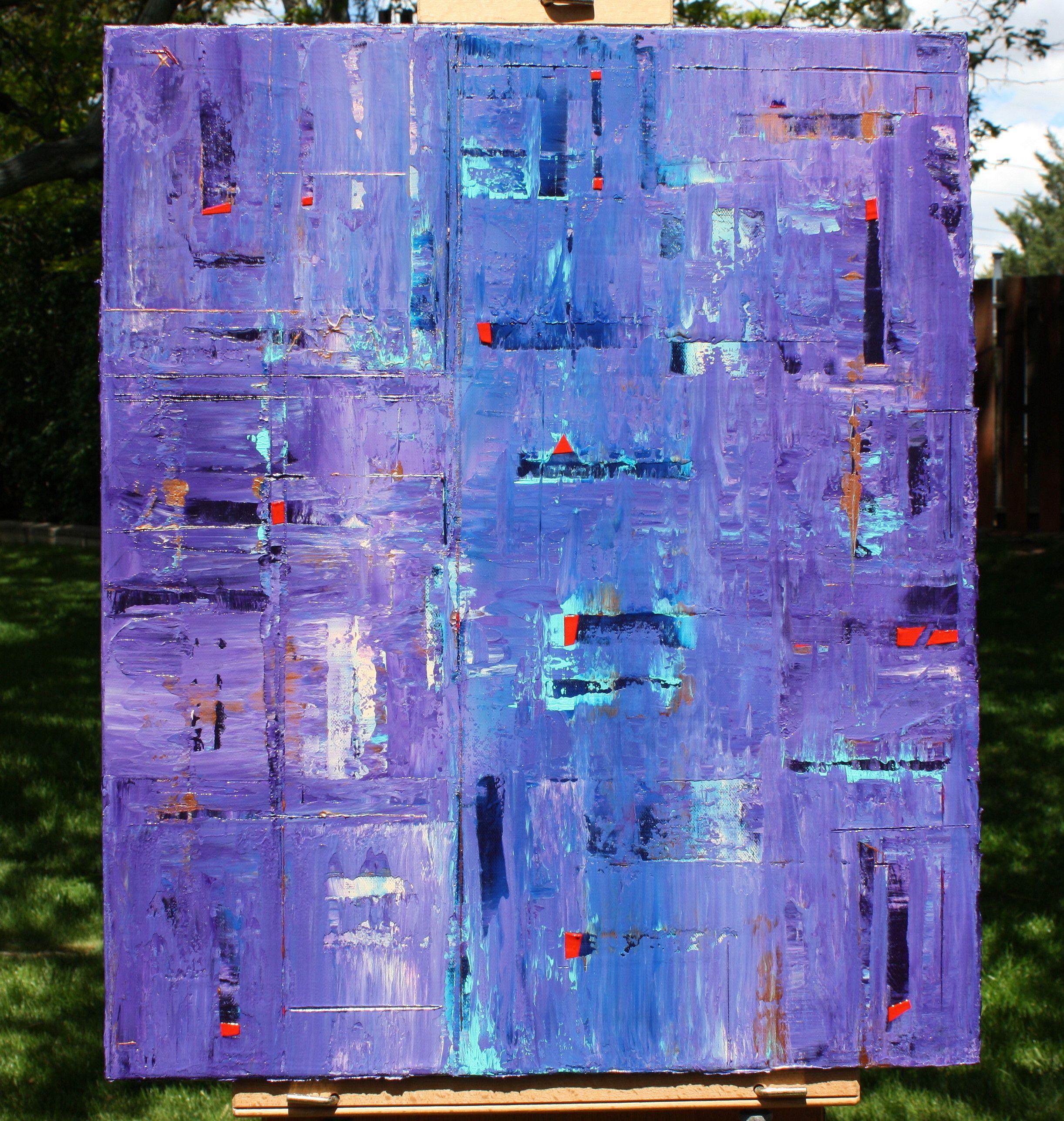 Abstract Concept 24, Painting, Acrylic on Canvas - Purple Abstract Painting by Robert Lynn