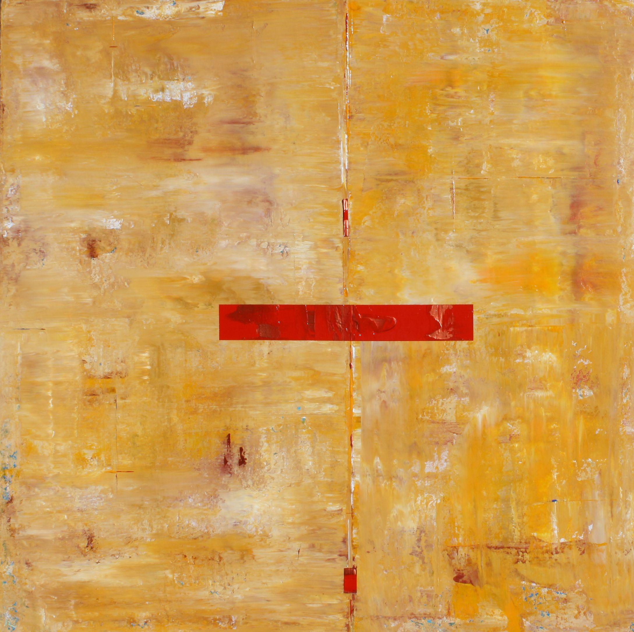 Abstract Concept Red Copper Line, Painting, Acrylic on Canvas - Brown Abstract Painting by Robert Lynn