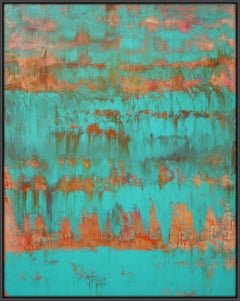 Aqua Turquoise Green Abstract One, Painting, Acrylic on Canvas