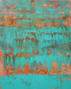 Aqua Turquoise Green Abstract One, Painting, Acrylic on Canvas
