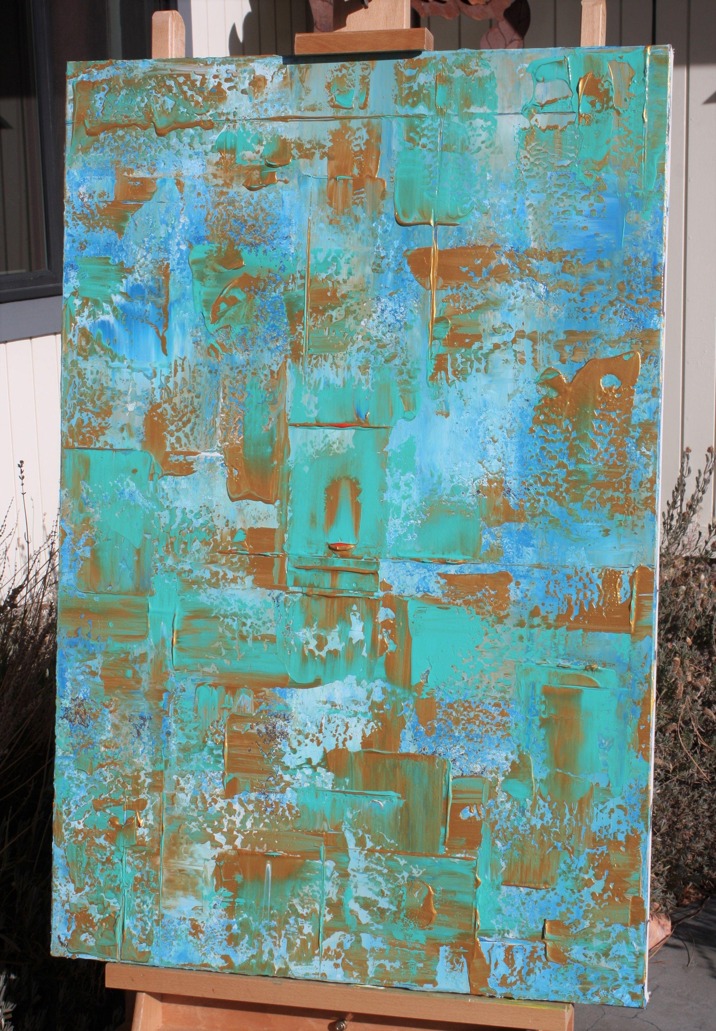 teal and gold abstract art